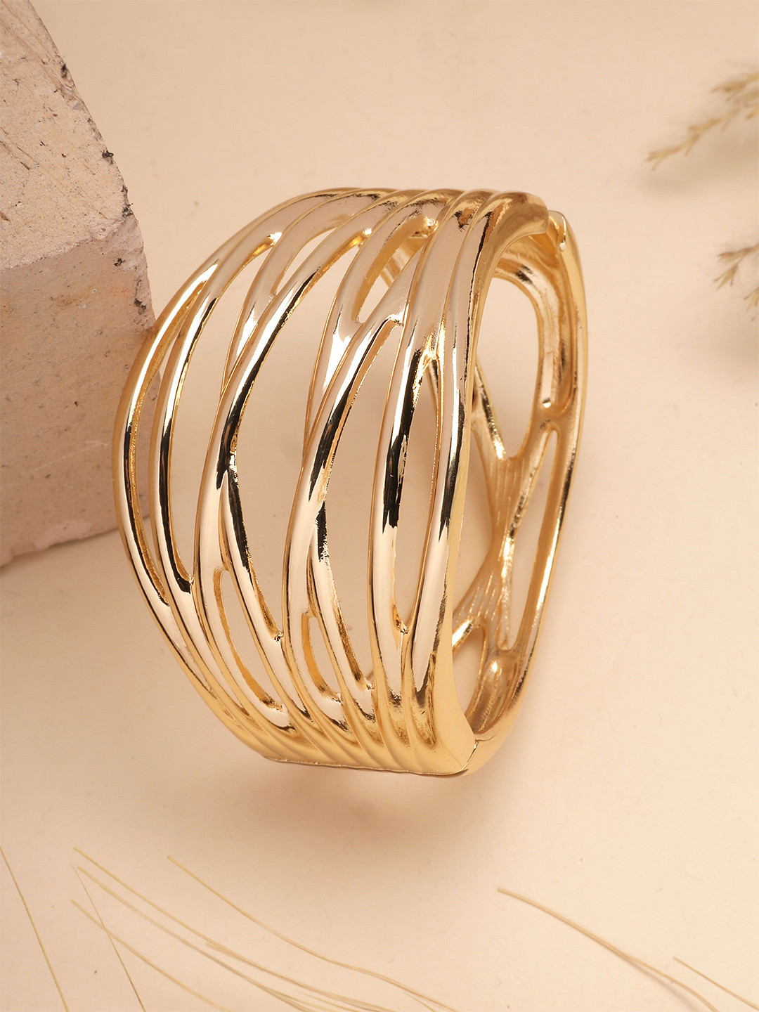 

Bohey by KARATCART Stainless Steel Gold-Plated Cuff Bracelet
