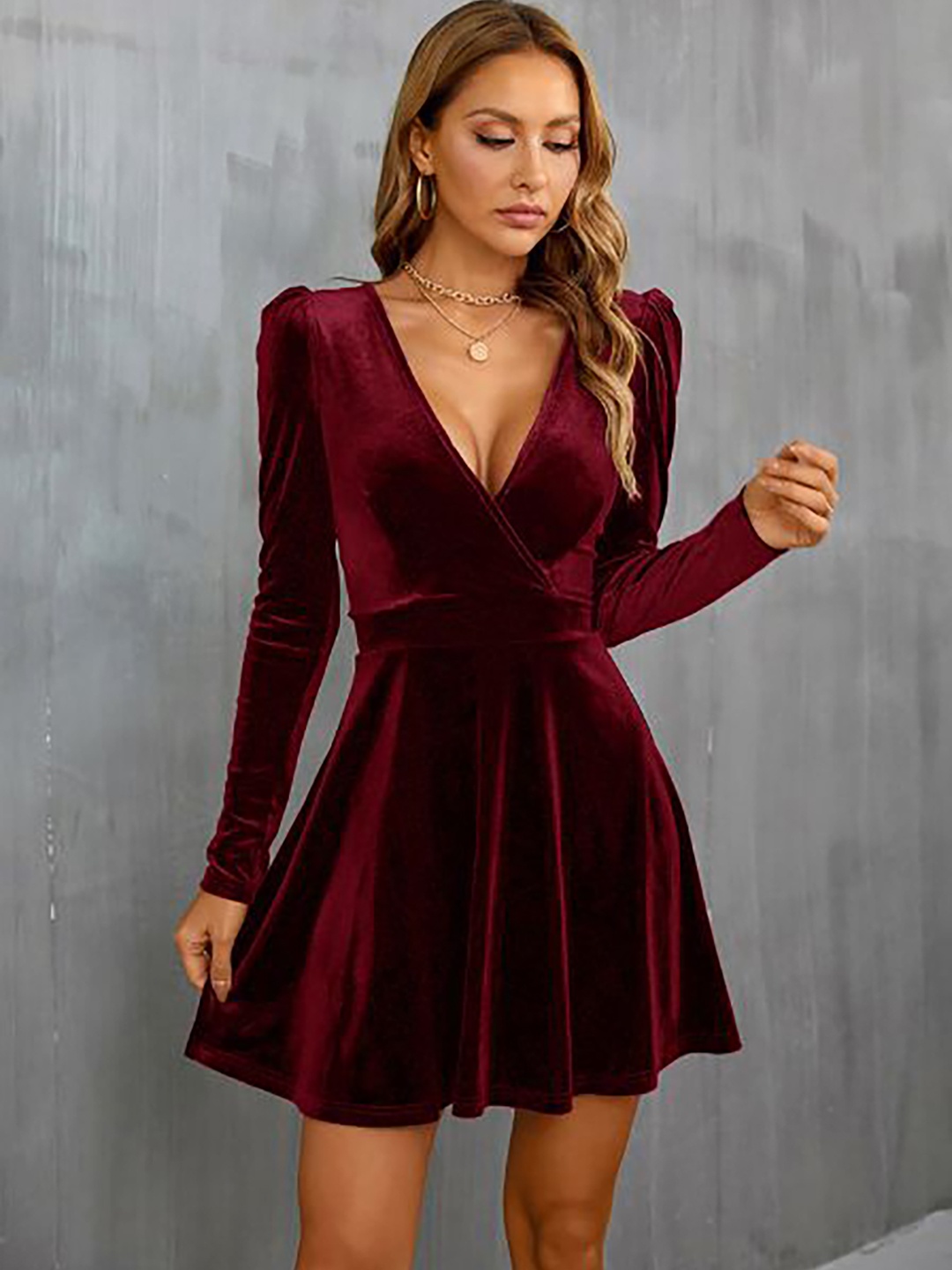 

StyleCast Women V-Neck Fit & Flare Dress, Burgundy