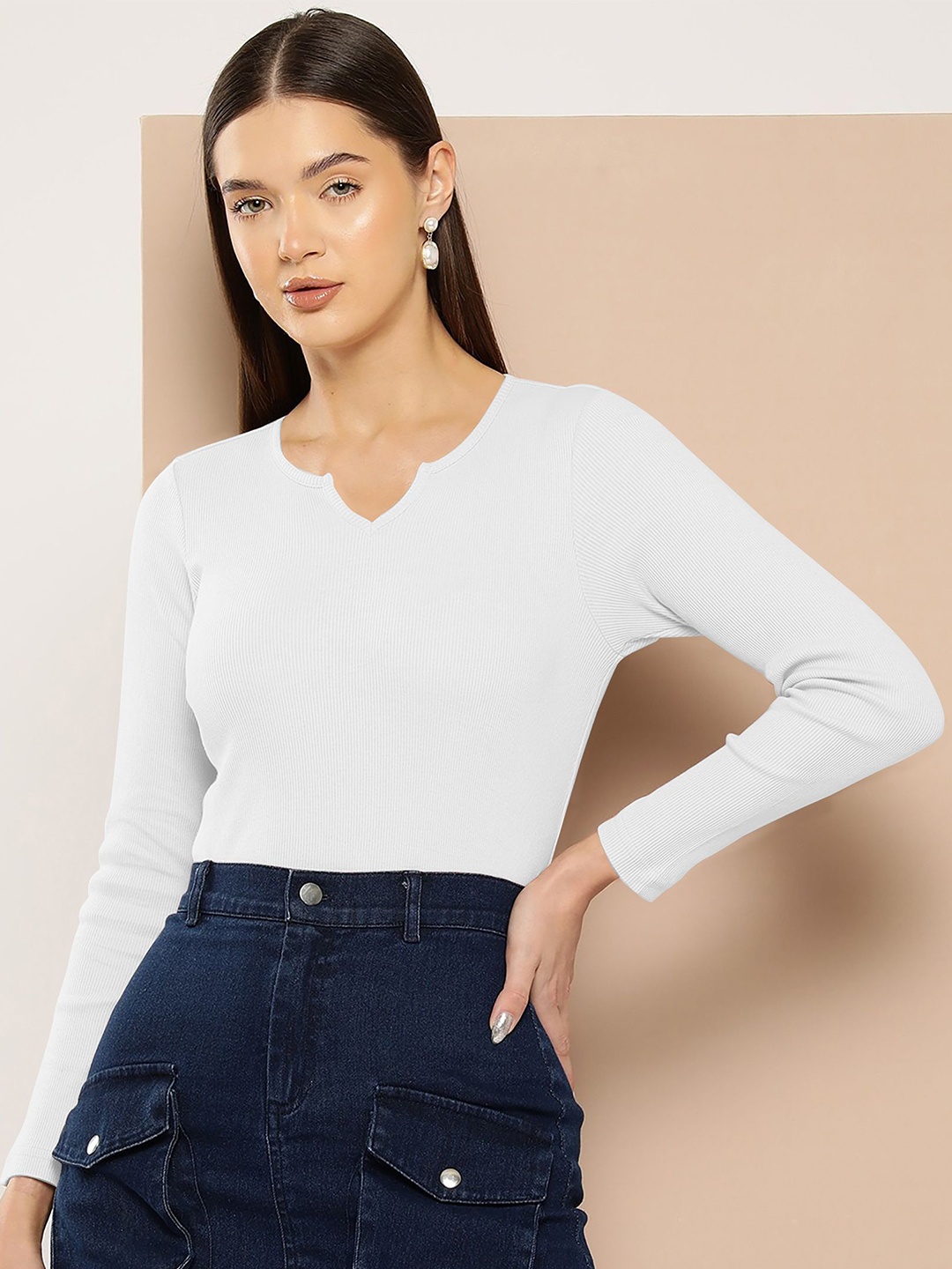 

Dream Beauty Fashion Women Solid Ribbed Top, White