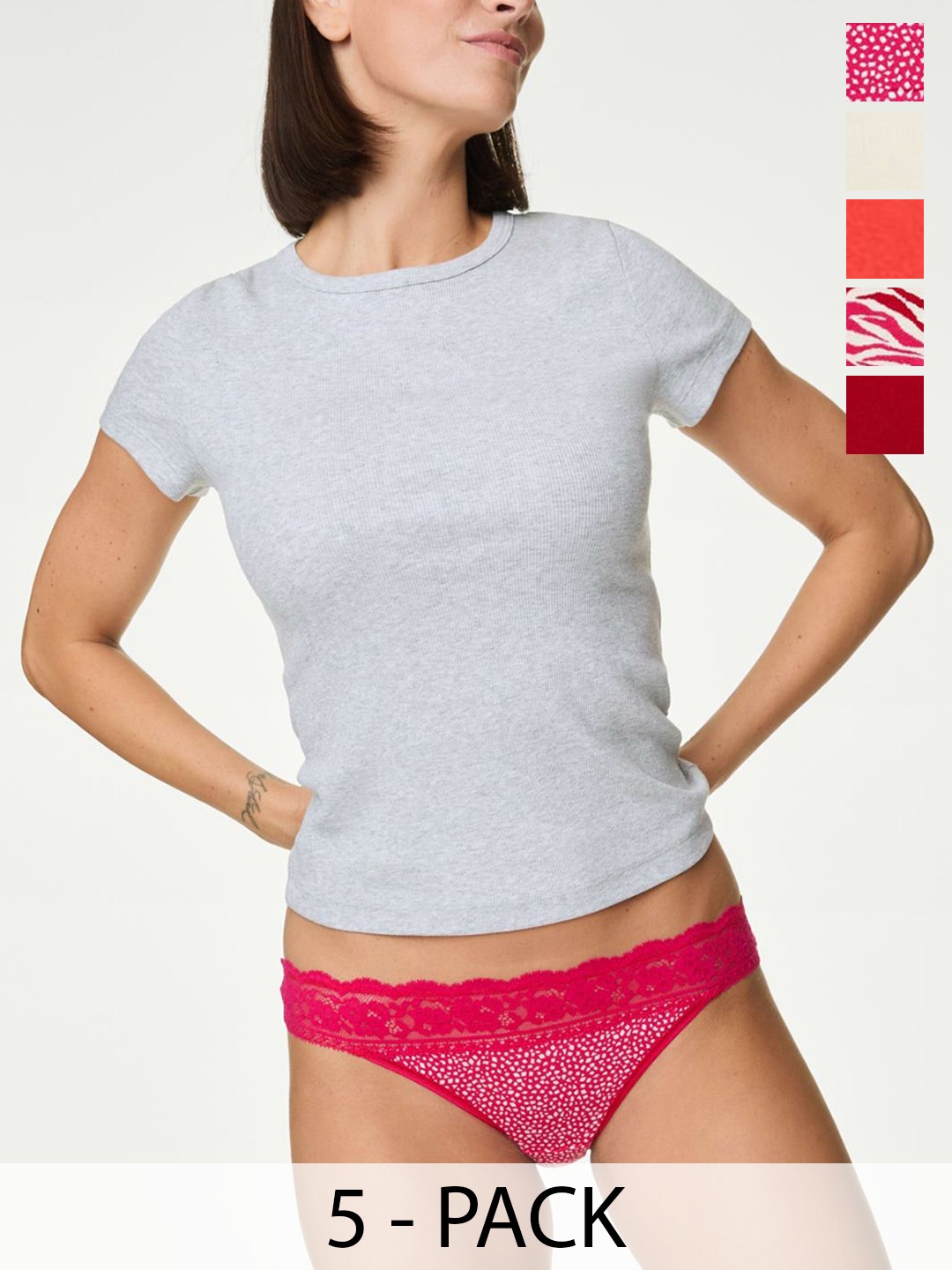 

Marks & Spencer Women Pack Of 5 Printed Bikini Briefs, Red