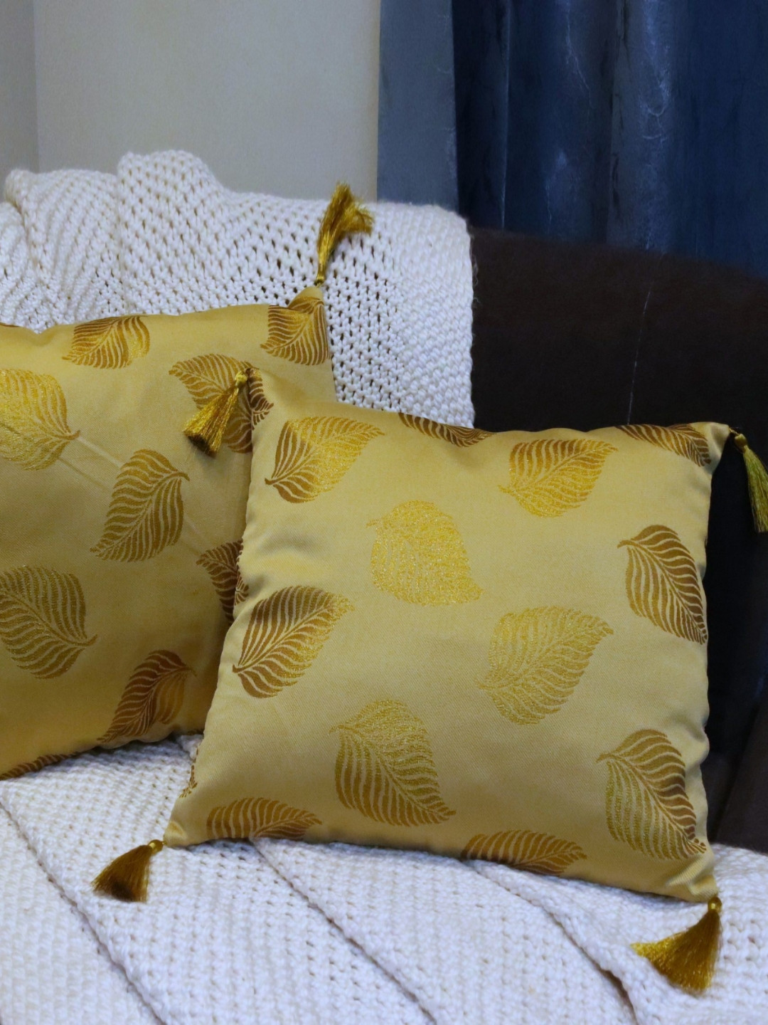 

HOME9INE Beige Set of 2 Floral Square Cushion Covers