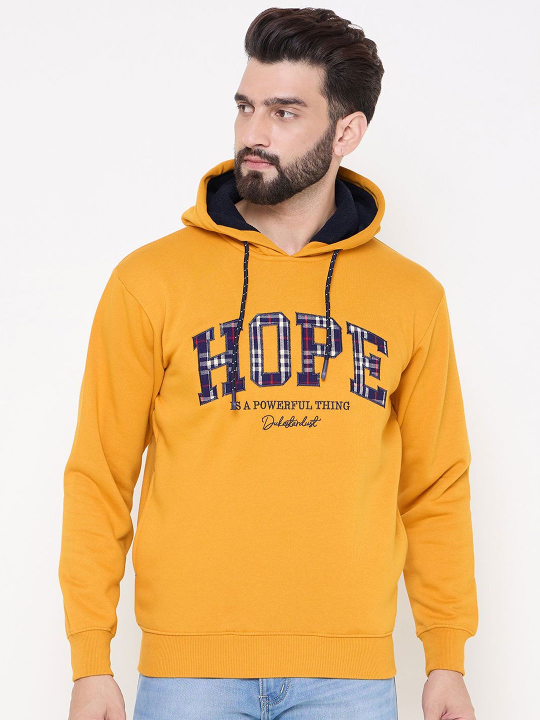 

Duke Men Typography Printed Hooded Long Sleeves Pullover Sweatshirt, Yellow