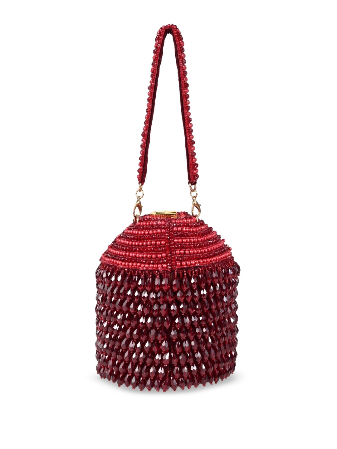 

House of Kosha Women Suede Embellished Sling Bag, Maroon