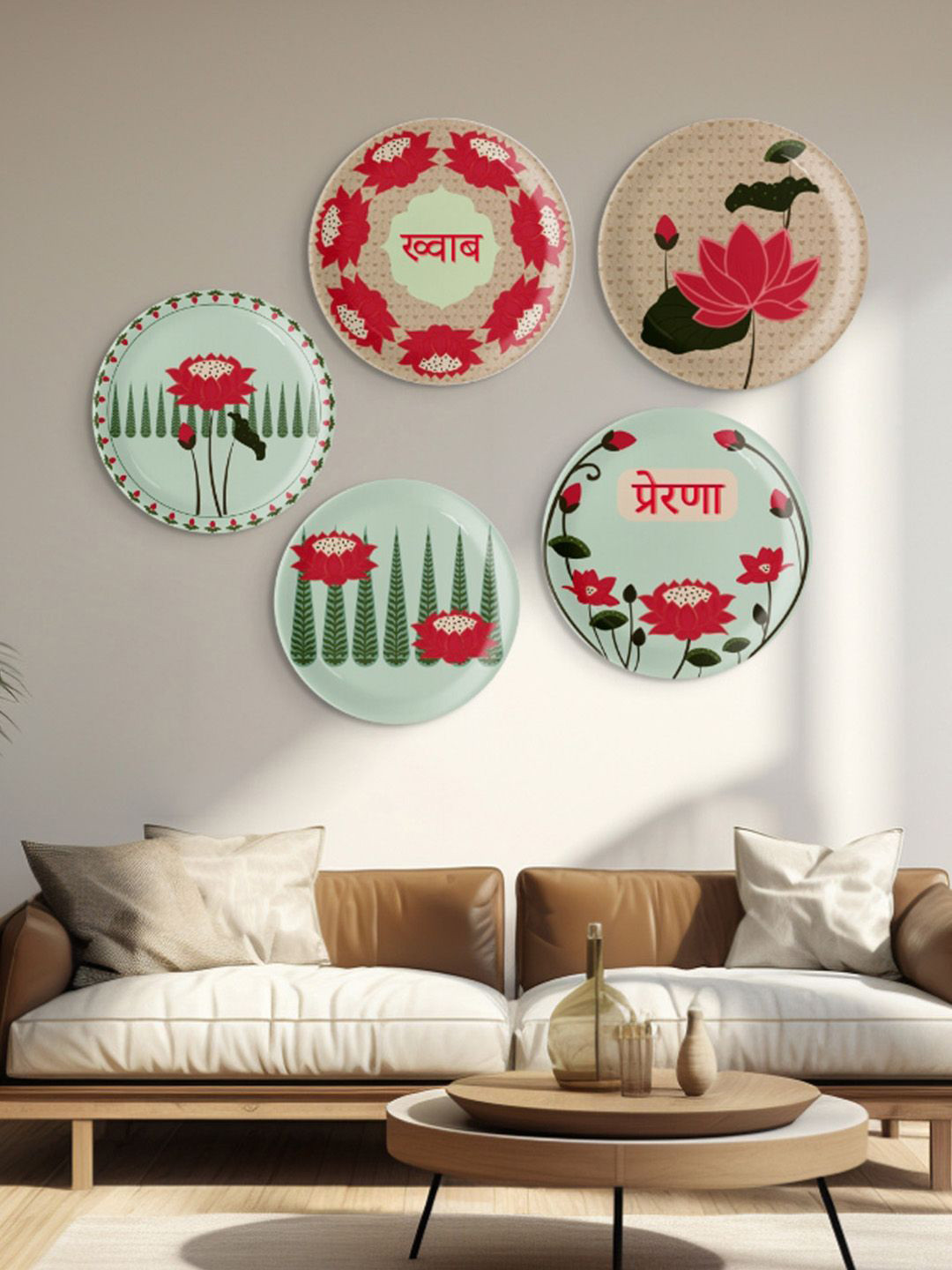 

nestroots Beauty and Purity Red & Green Printed 5 piece Ceramic Wall Plate