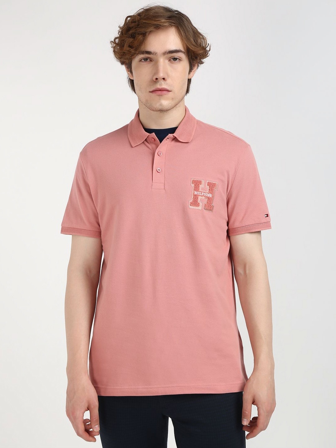 

Tommy Hilfiger Men Solid Polo Collar Cotton T-shirt, Pink