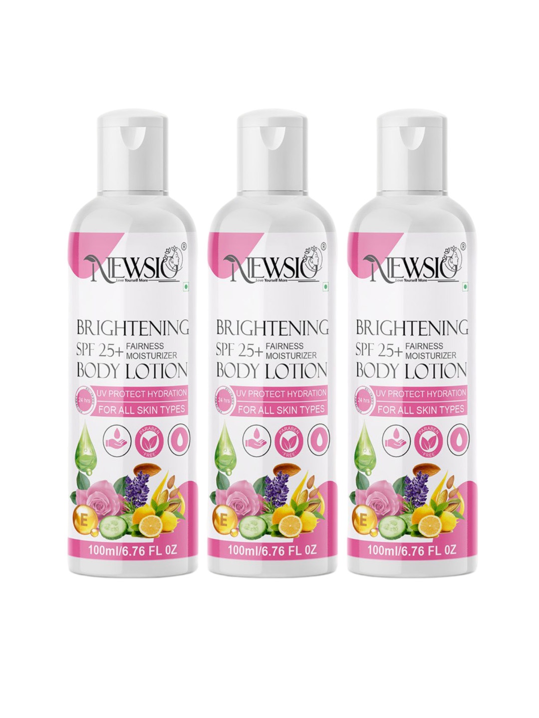 

Newsio Set Of 3 Skin Brightening SPF 25+ Body Lotion - 100 ml Each, White