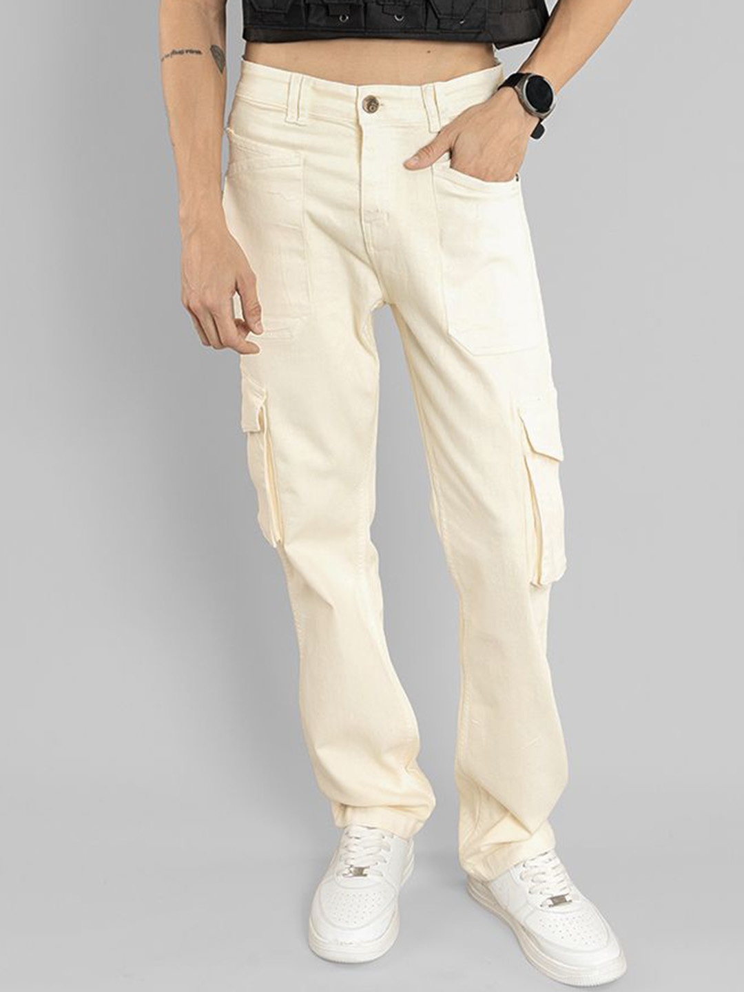 

PEPLOS Men Slim Fit Cargos Trousers, Beige