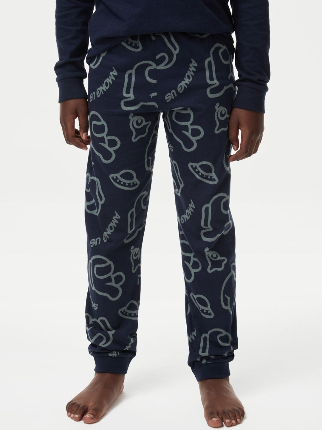 

Marks & Spencer Boys Pure Cotton Printed Long Sleeves Night suit, Blue