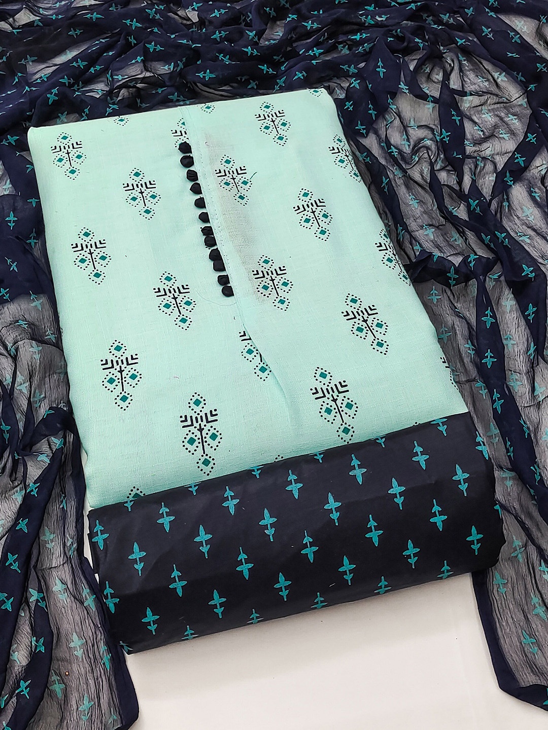 

MANVAA Ethnic Motifs Printed Unstitched Dress Material, Sea green