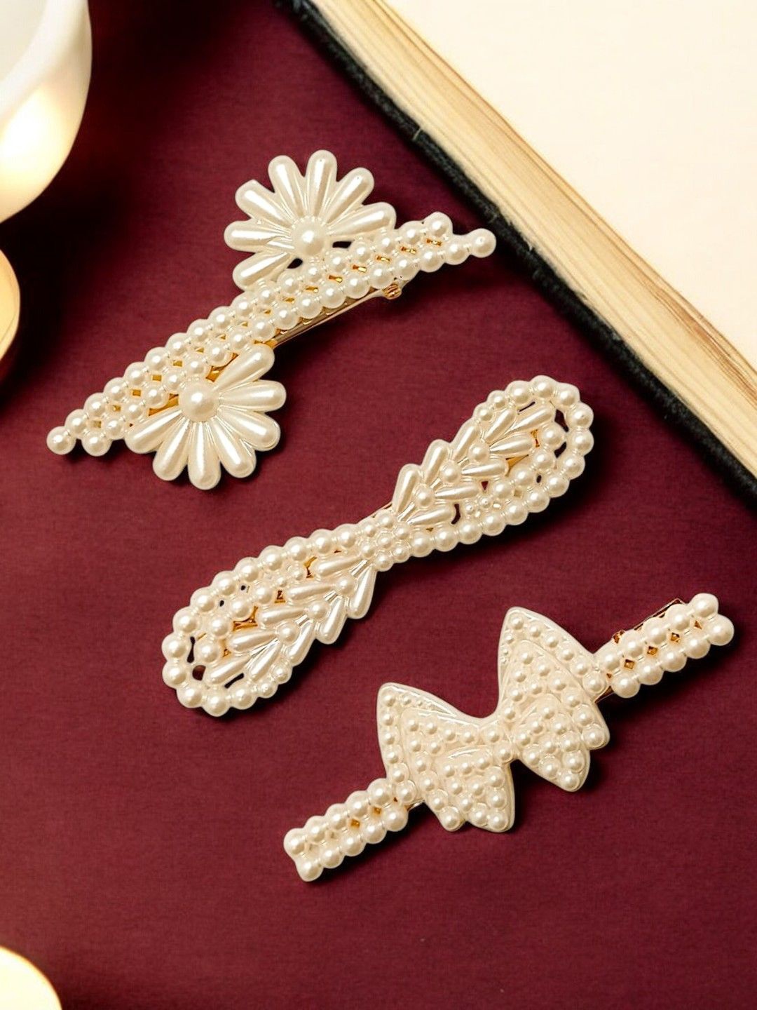 

9blings Women Set of 3 Beaded Alligator Hair Clip, White