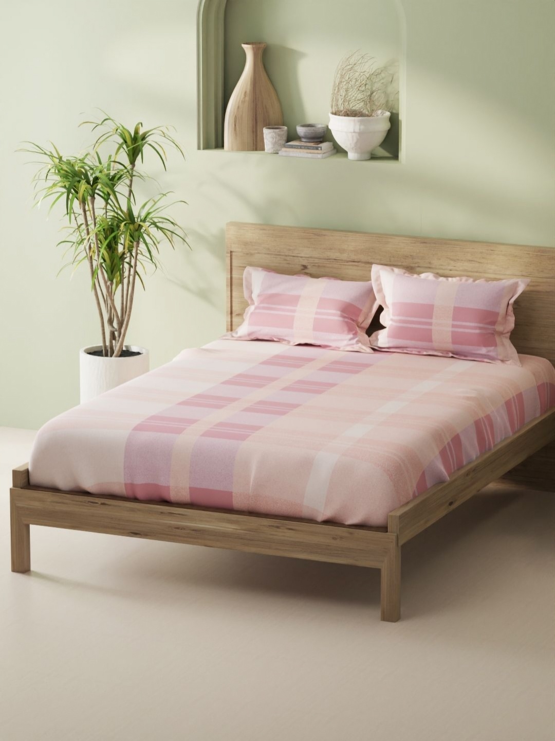 

BIANCA Aurellia Pink & White Checked Cotton 144 TC King Fitted Bedsheet Set 1.98 x 1.83m