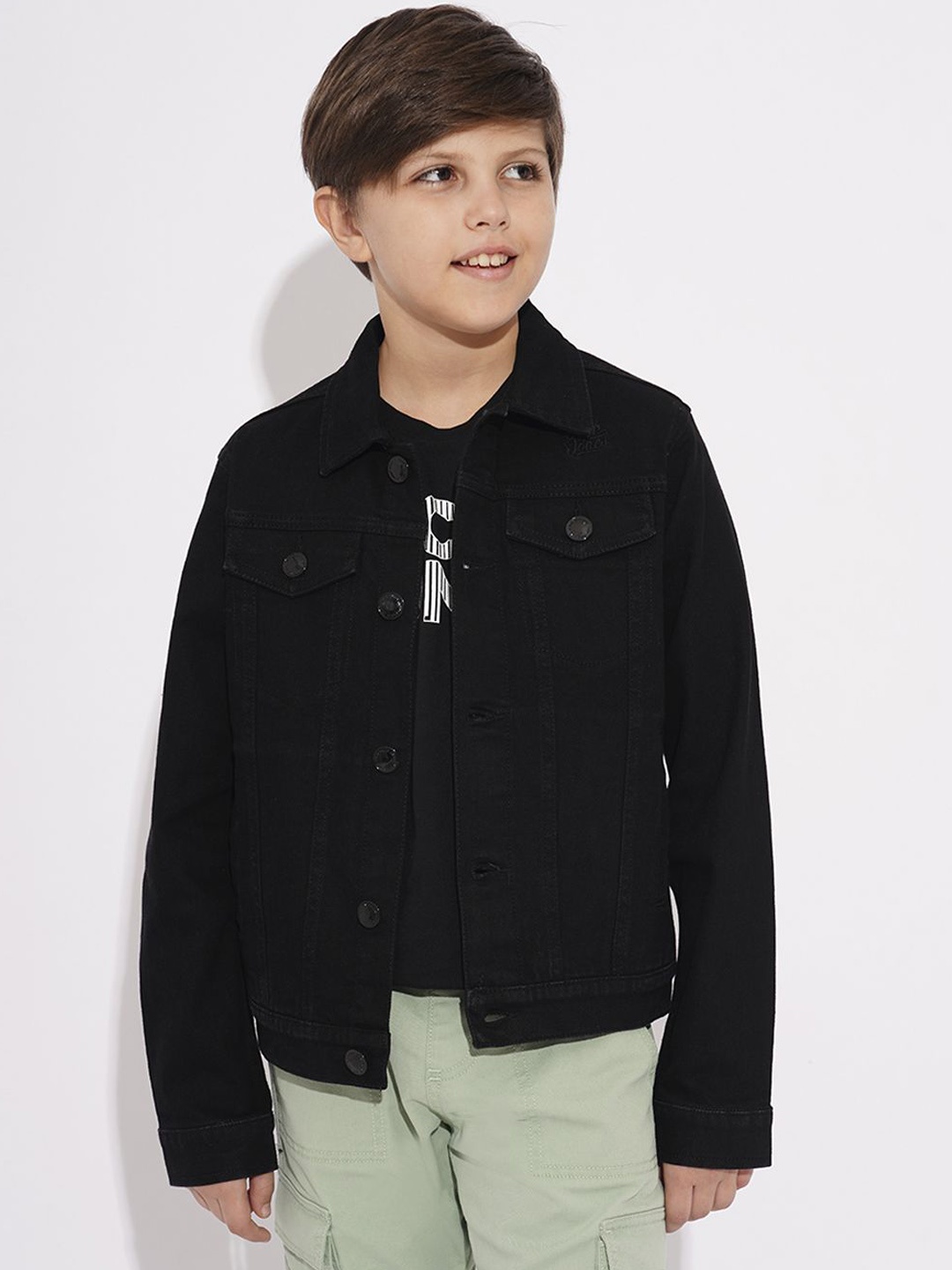 

Jack & Jones Junior Boys Spread Collar Solid Cotton Casual Tailored Jacket, Black