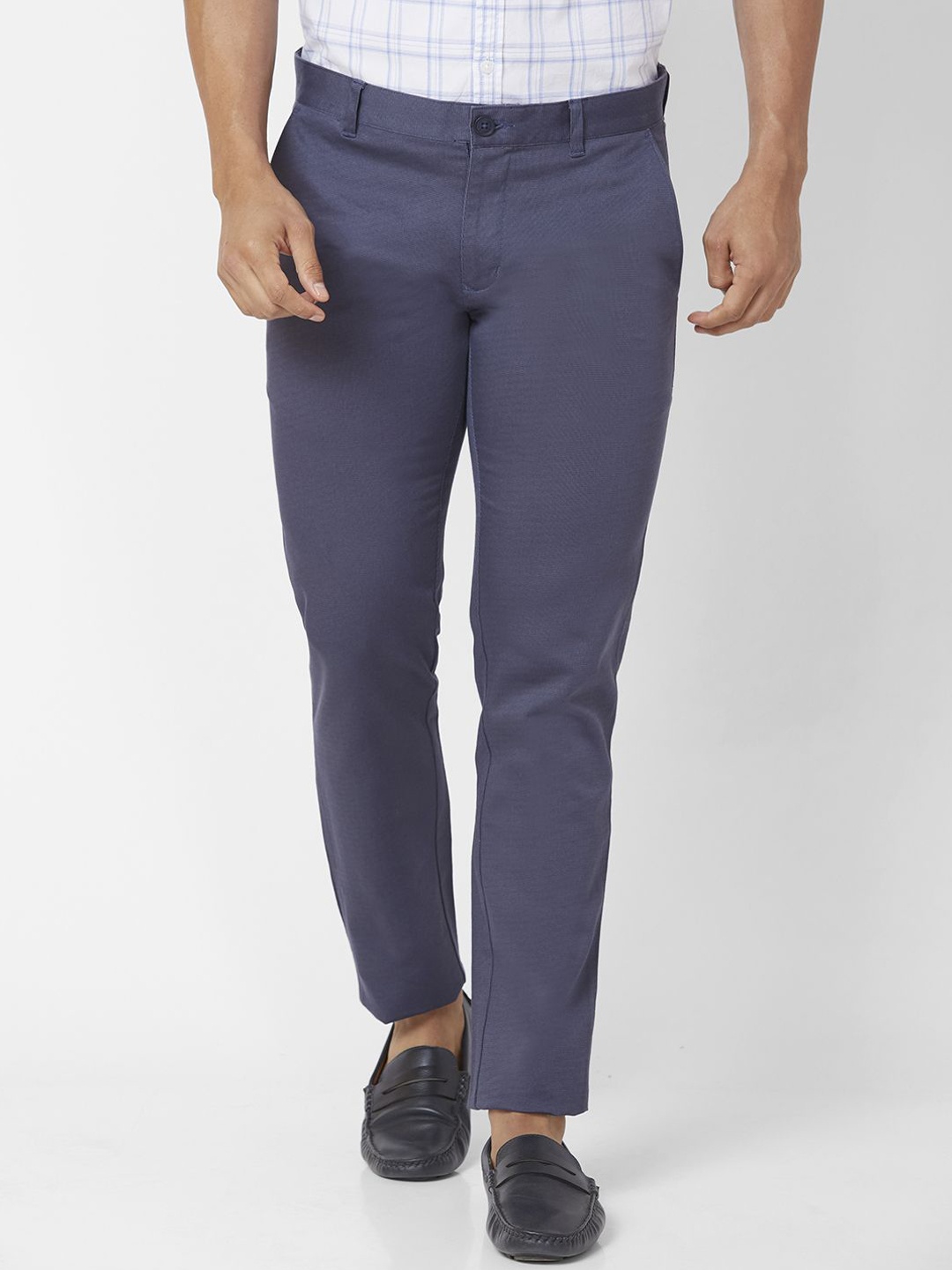 

Parx Men Printed Tapered Fit Regular Trousers, Blue