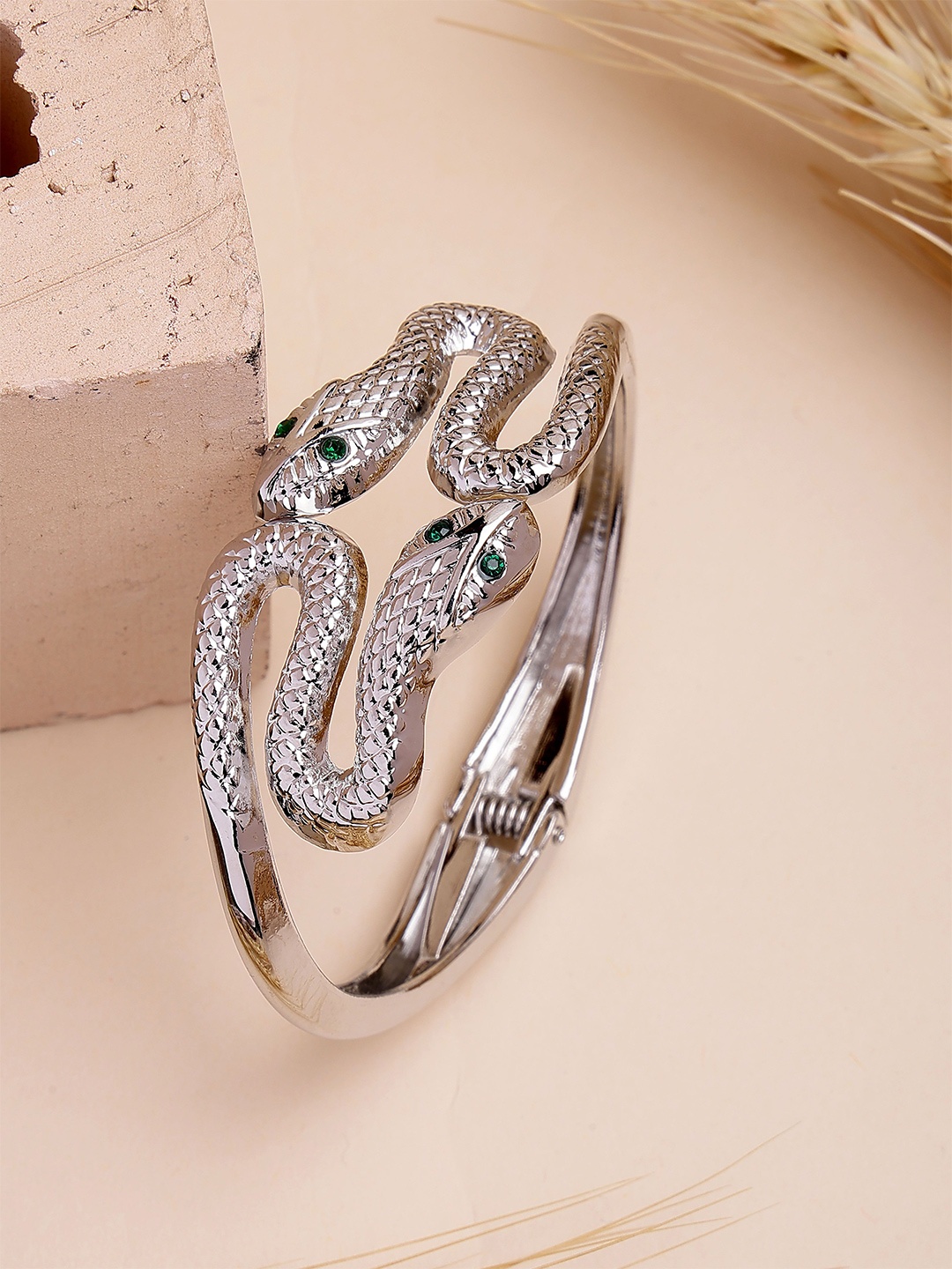 

Bohey by KARATCART Women Cubic Zirconia Silver-Plated Cuff Bracelet