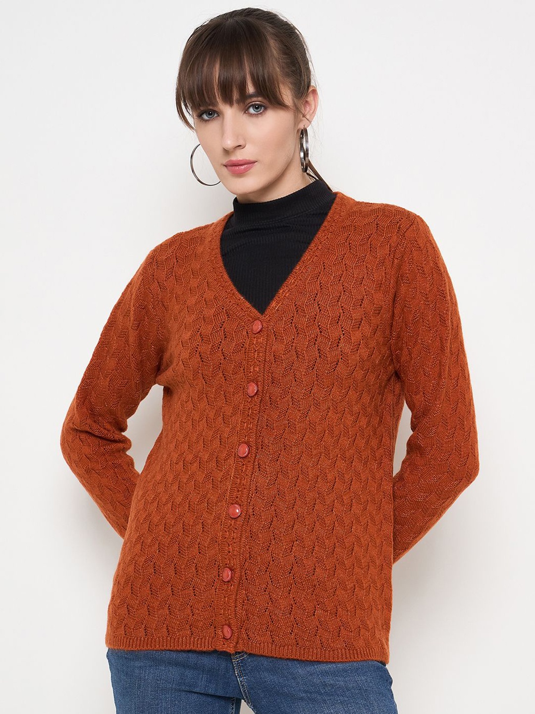 

Madame Women Cable Knit Cardigan, Orange