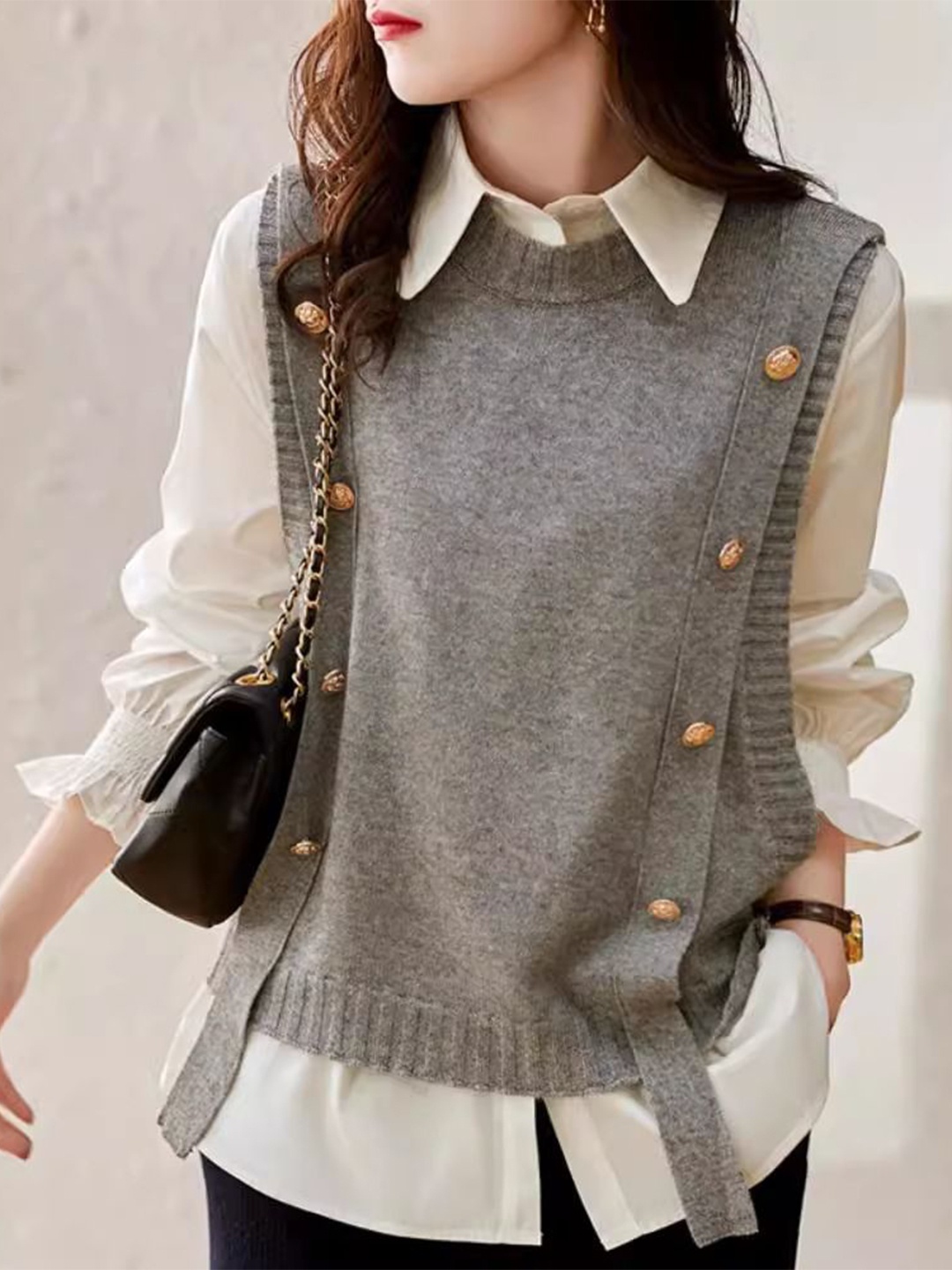 

StyleCast Women Round Neck Sweater Vest, Grey