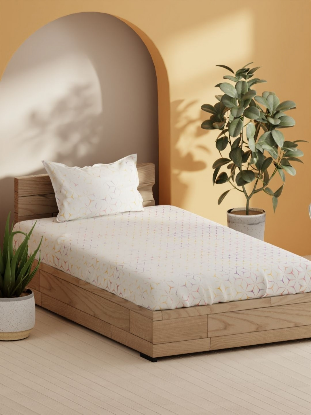 

BIANCA Sienna Off White Printed Pure Cotton 144 TC Single Bedsheet Set 2.29 x 1.52 m