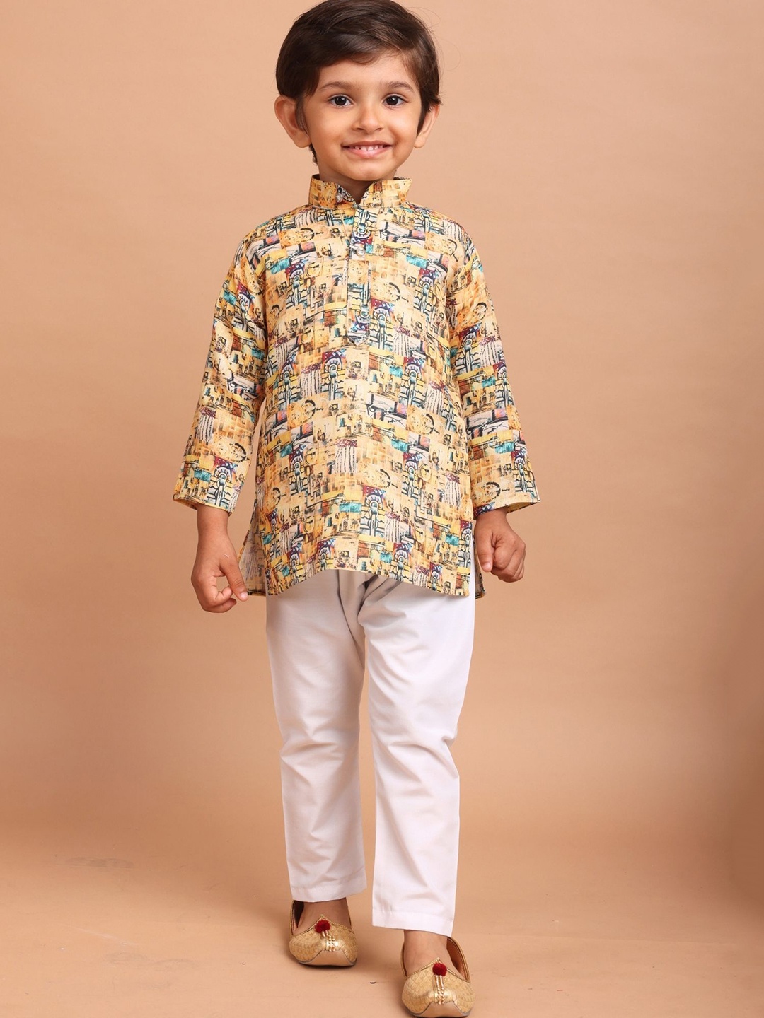 

SHIWAM ETHNIX Boys Abstract Printed Regular Cotton Straight Kurta, Yellow