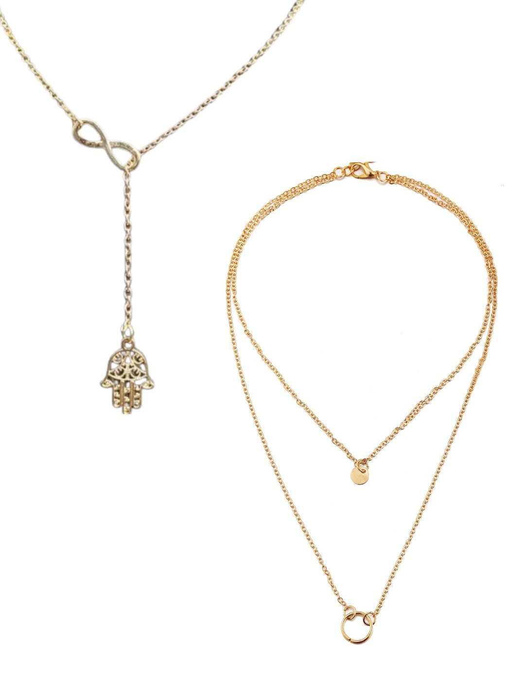 

Pinapes Unisex Set Of 2 Gold-Plated Infinity, Hamsa, and Circle Minimal Necklaces
