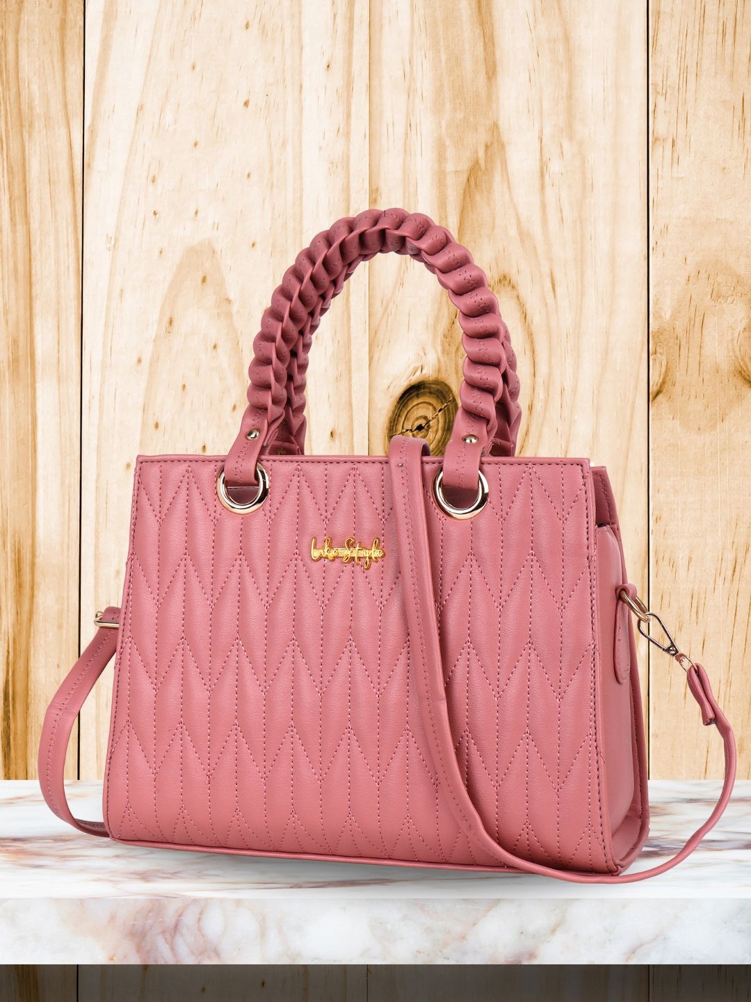 

LIKE STYLE Women Textured Solid Structured Handheld Bag, Pink