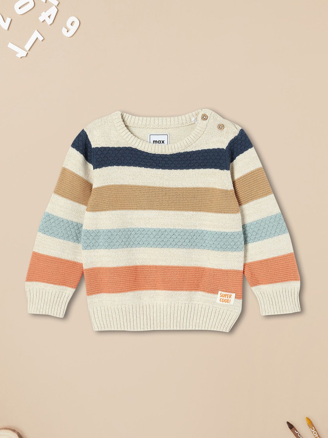 

max Boys Cotton Striped Pullover Sweaters, Beige