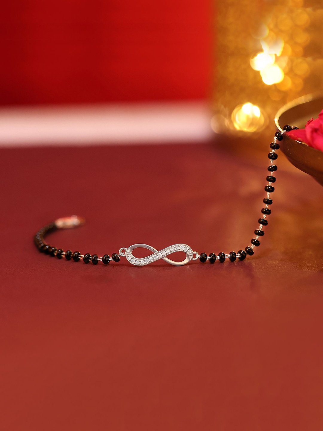 

Ornate Jewels 925 Sterling Silver Rhodium-Plated Infinity Beaded Mangalsutra