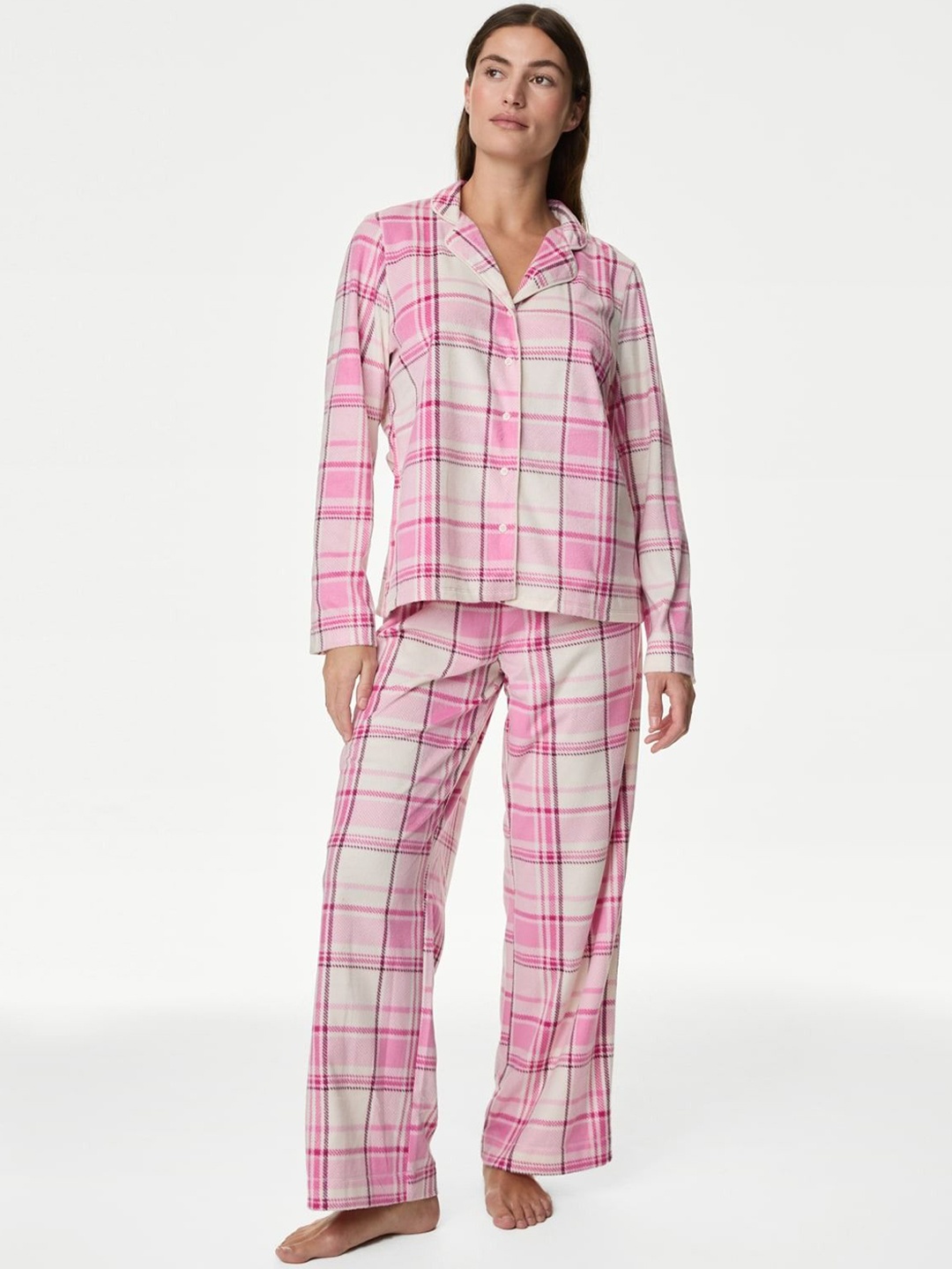 

Marks & Spencer Women Checked Night suit, Pink