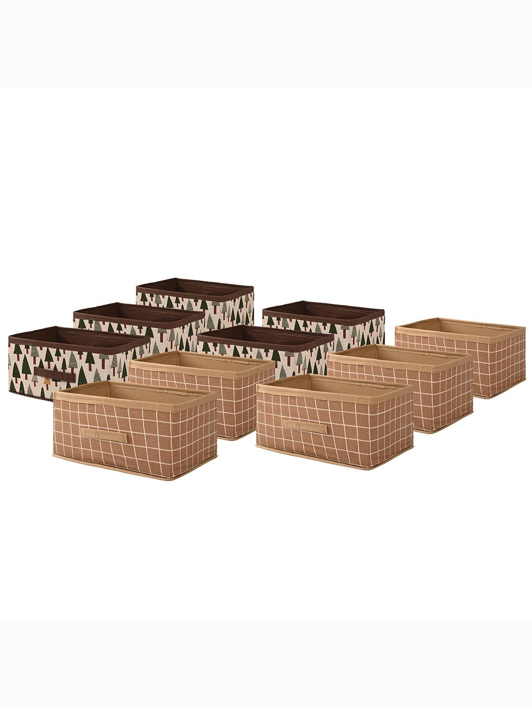 

Kuber Industries Beige & Brown 10 Pieces Printed Multi-Utility Organisers
