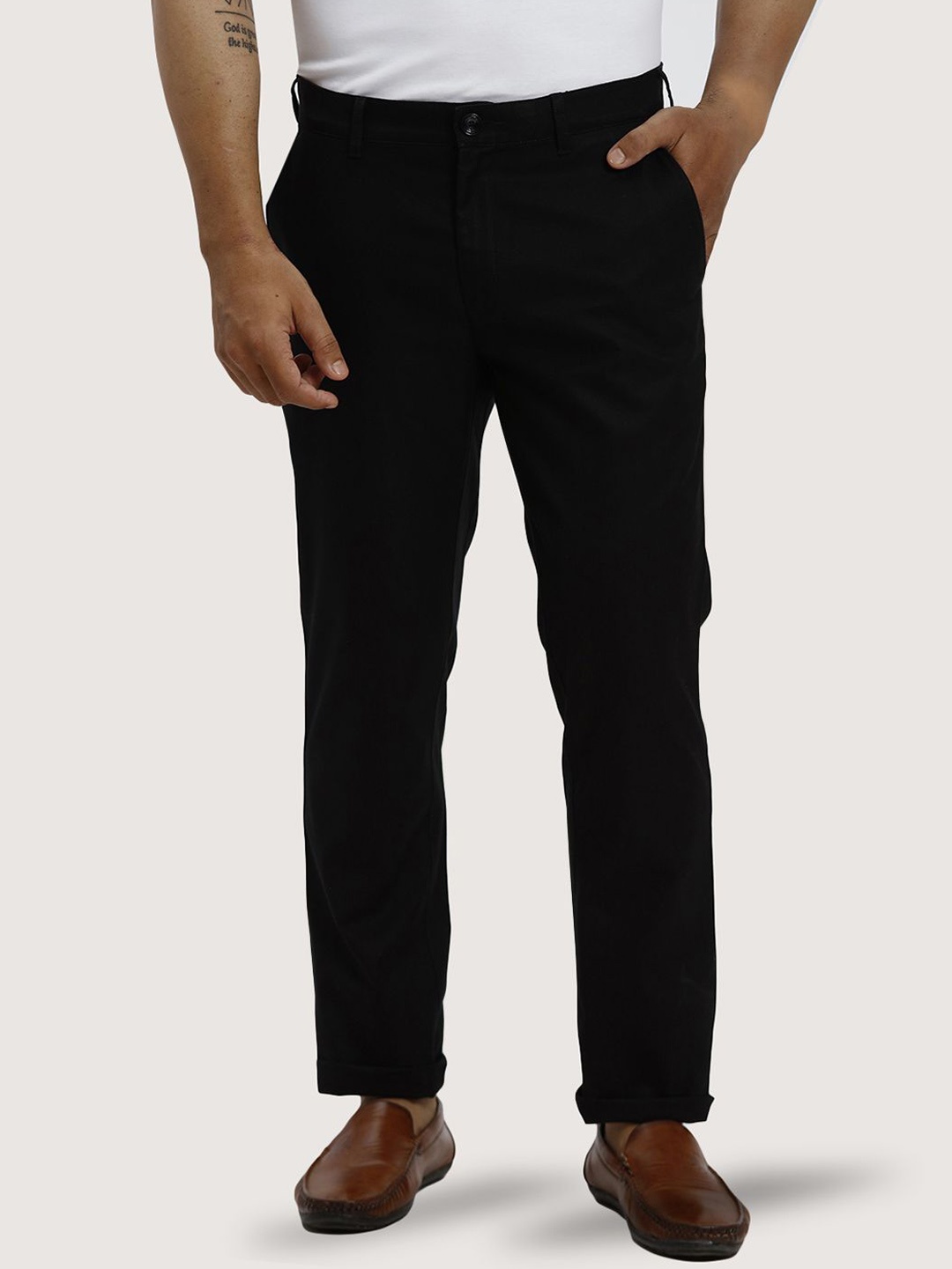 

ColorPlus Men Mid-Rise Slim Fit Trousers, Black