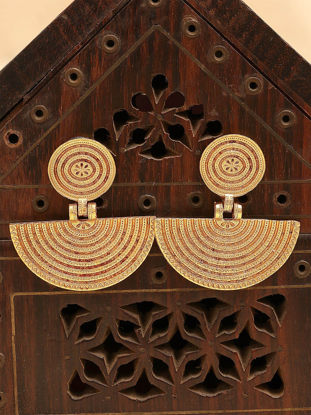 

KARATCART Gold-Plated Antique Engraved Tribal Drop Earrings