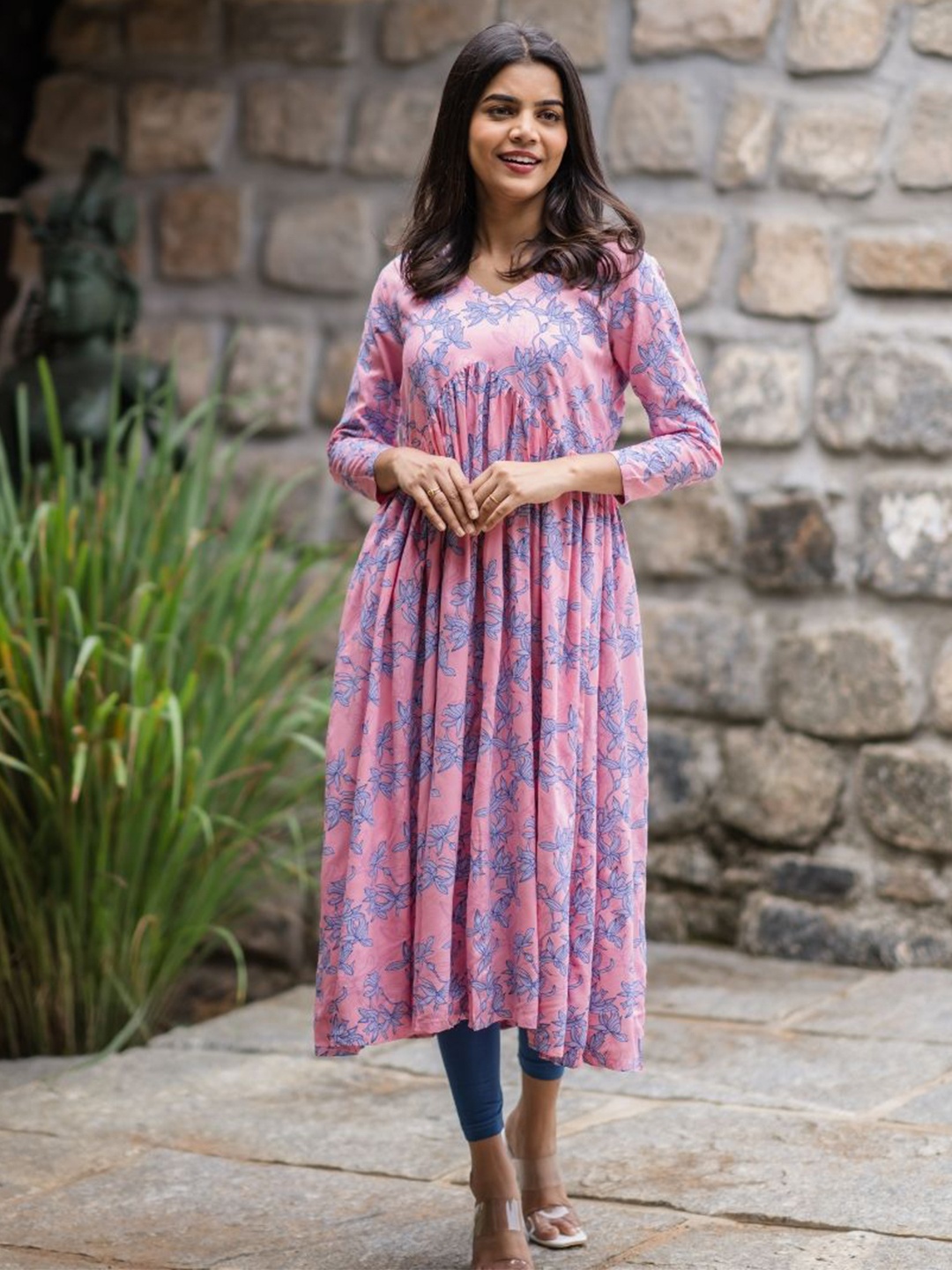 

HAY Floral Printed Empire A-Line Liva Kurta, Pink