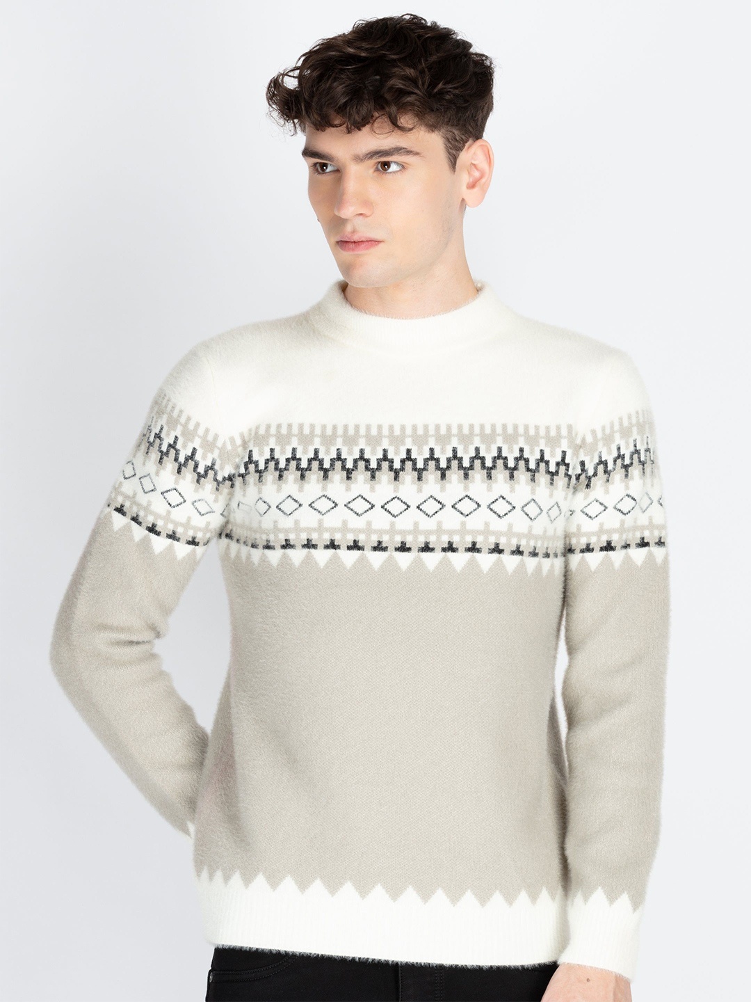 

Status Quo Men Printed Pullover Sweaters, Grey