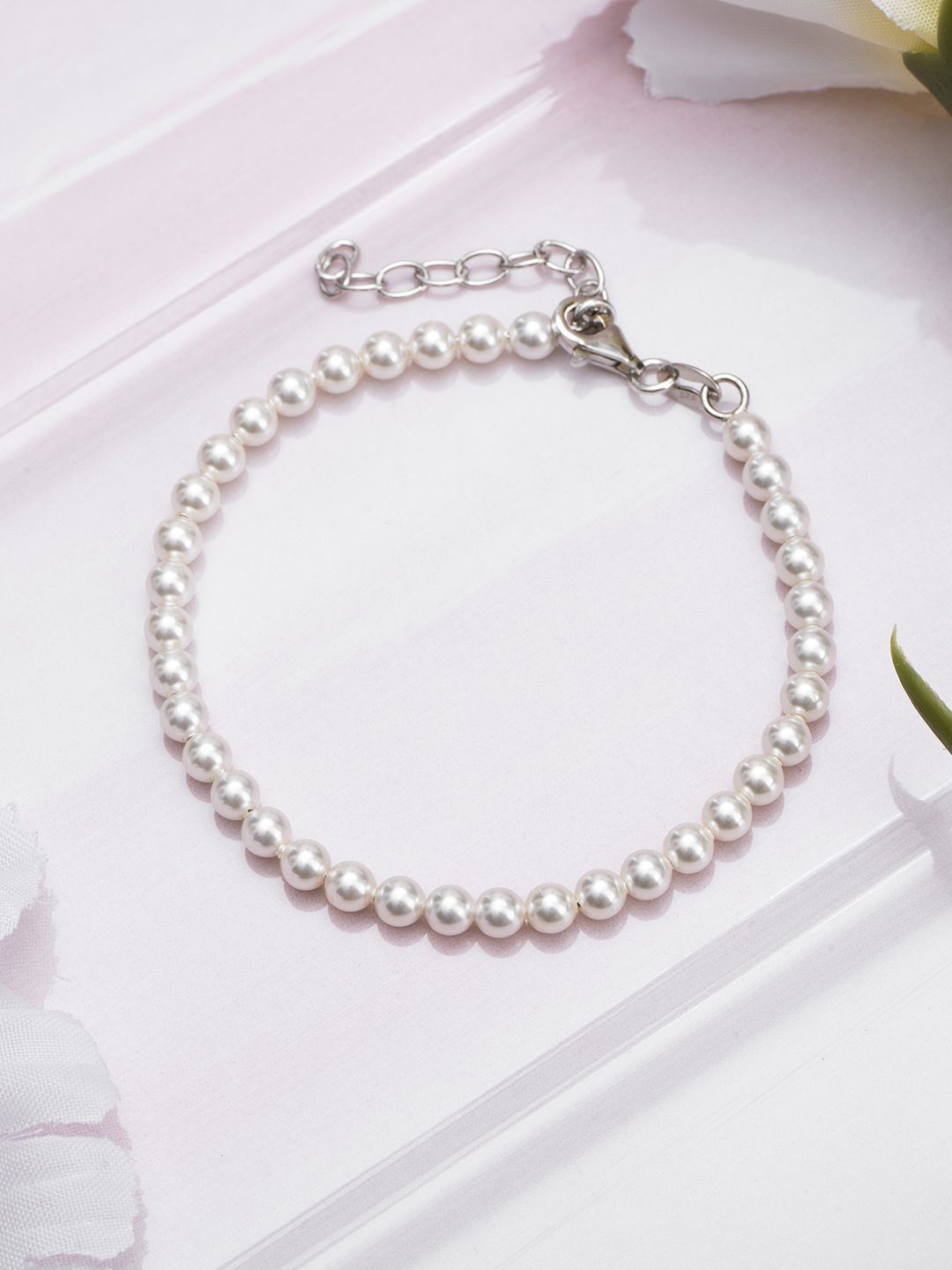 

Zavya 925 Sterling Silver Rhodium-Plated Pearl Beaded Link Bracelet