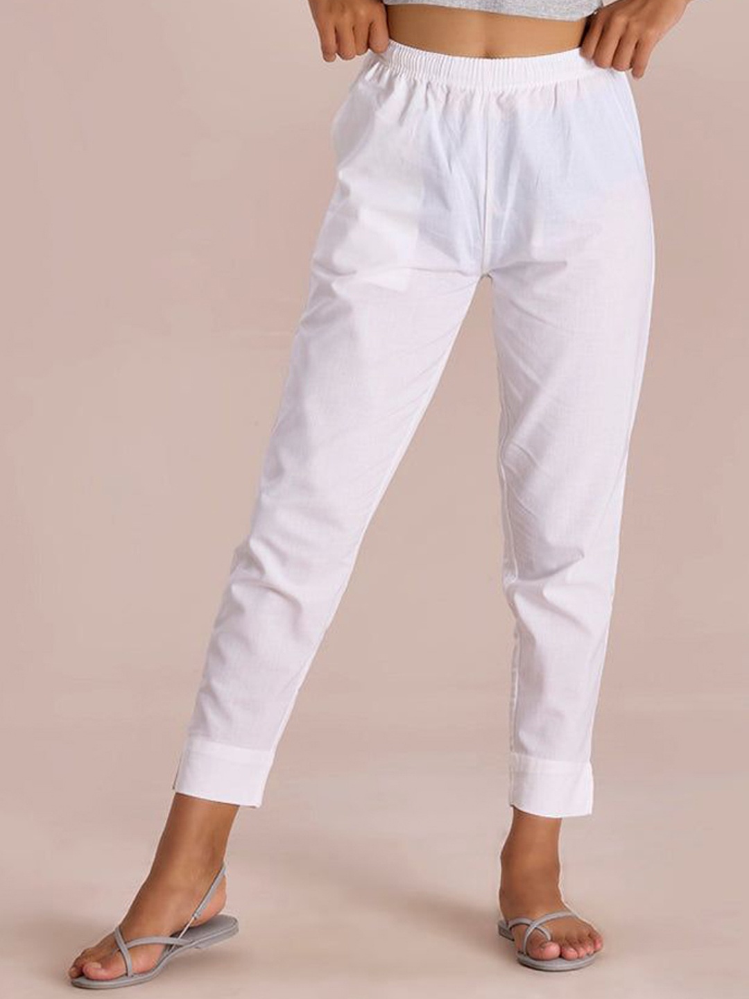 

IndianRang Women Relaxed Cotton Mid-Rise Straight Leg Trouser, White