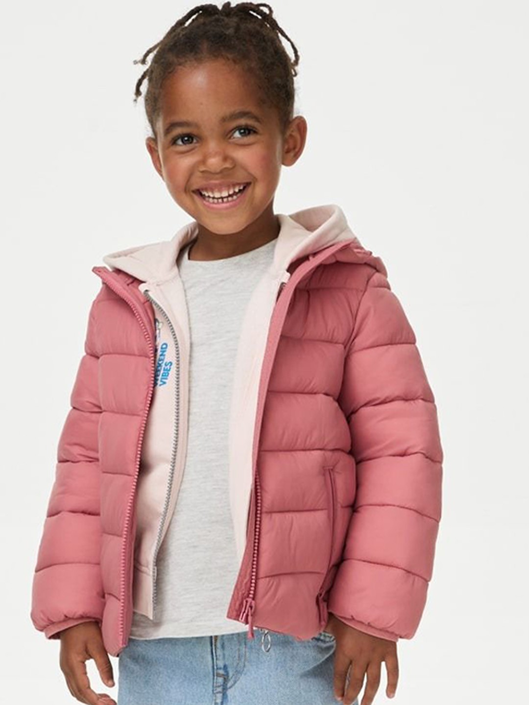 

Marks & Spencer Girls Hooded Solid Casual Puffer Jacket, Pink