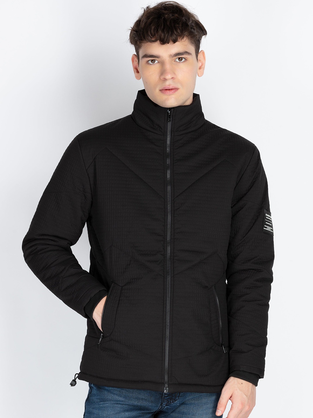 

Status Quo Men Mock Collar Solid Casual Padded Jacket, Black