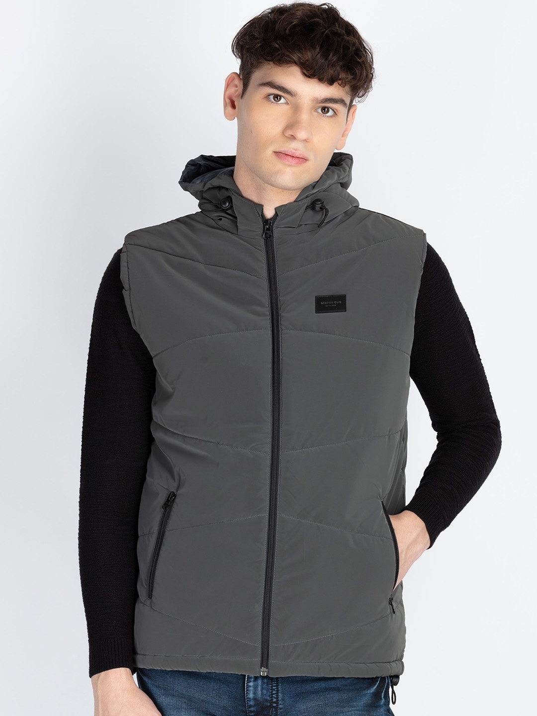 

Status Quo Men Hooded Solid Casual Padded Jacket, Grey