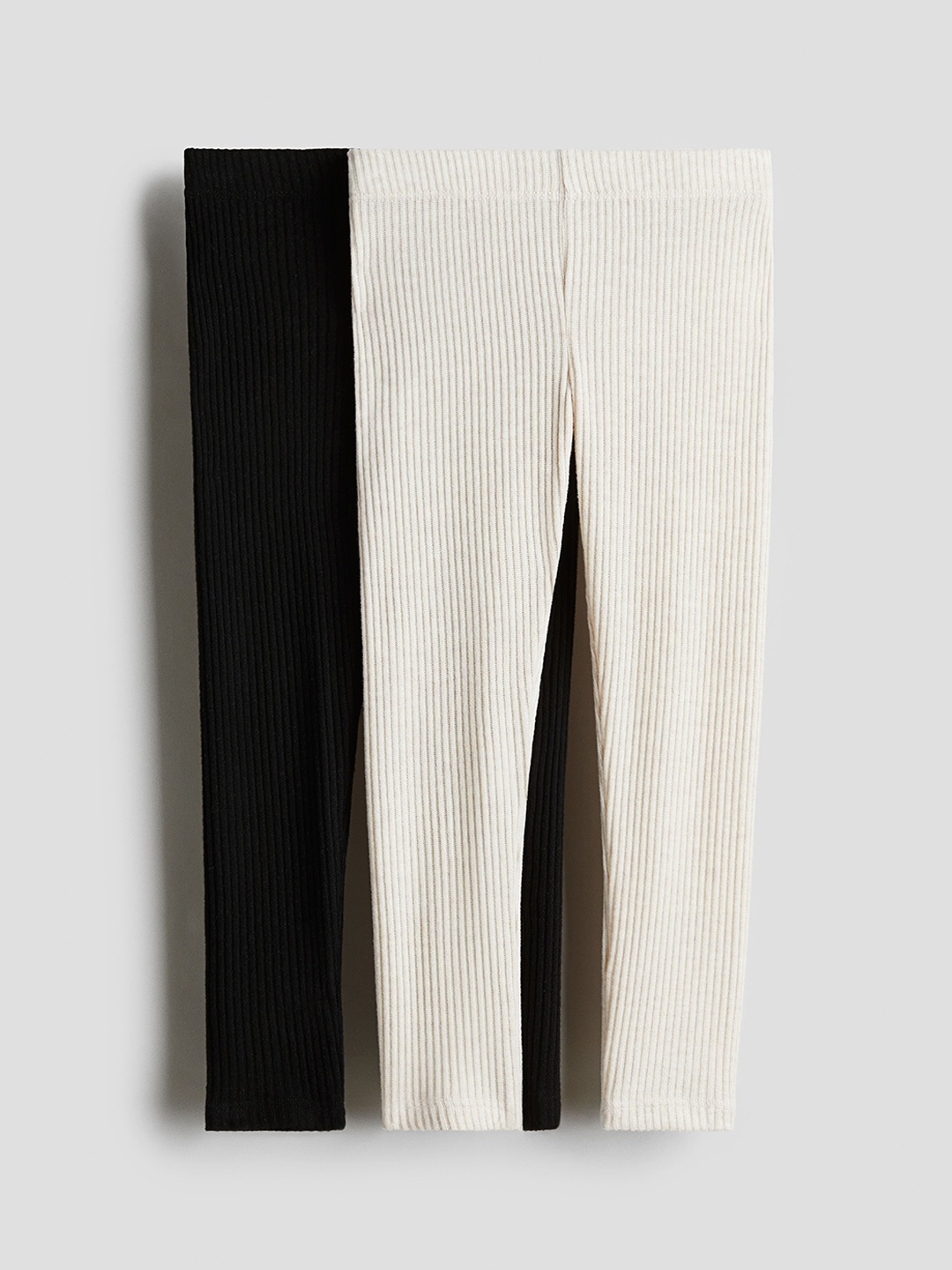 

H&M Girls Pack Of 2 Rib-Knit Leggings, Cream