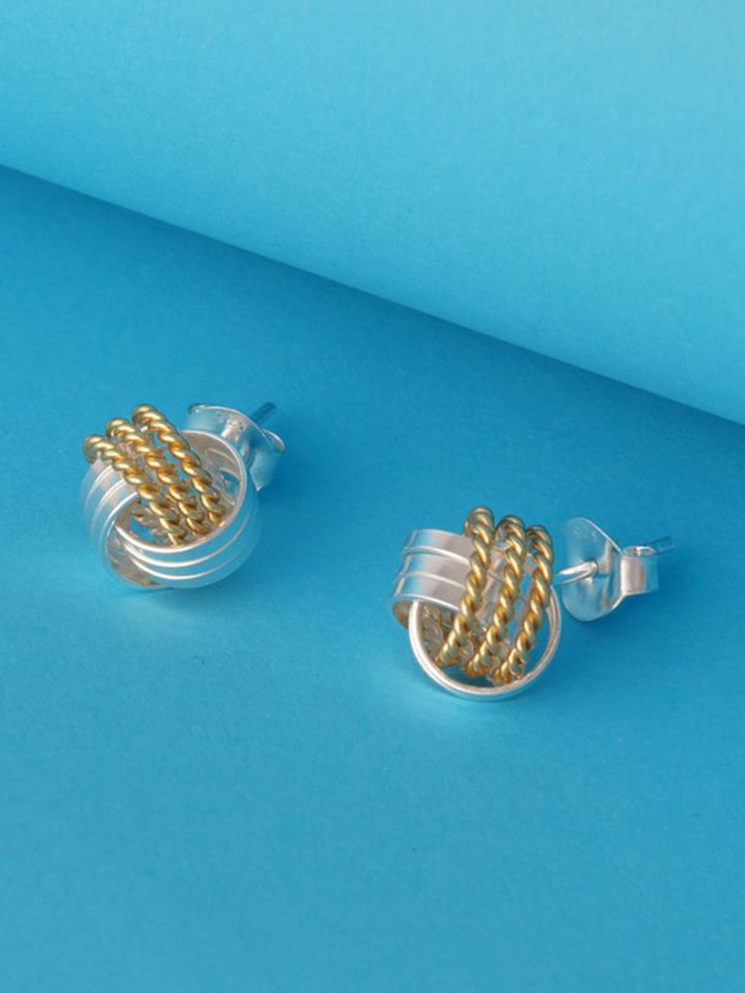 

Tuanz Silver Jewelry 925 Sterling Silver Rhodium-Plated Knot Two Tone Studs