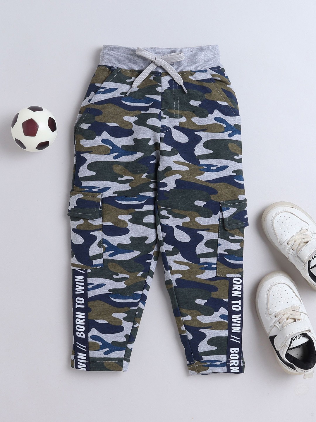 

3PIN Boys Camouflage Printed Mid Rise Joggers, Grey melange