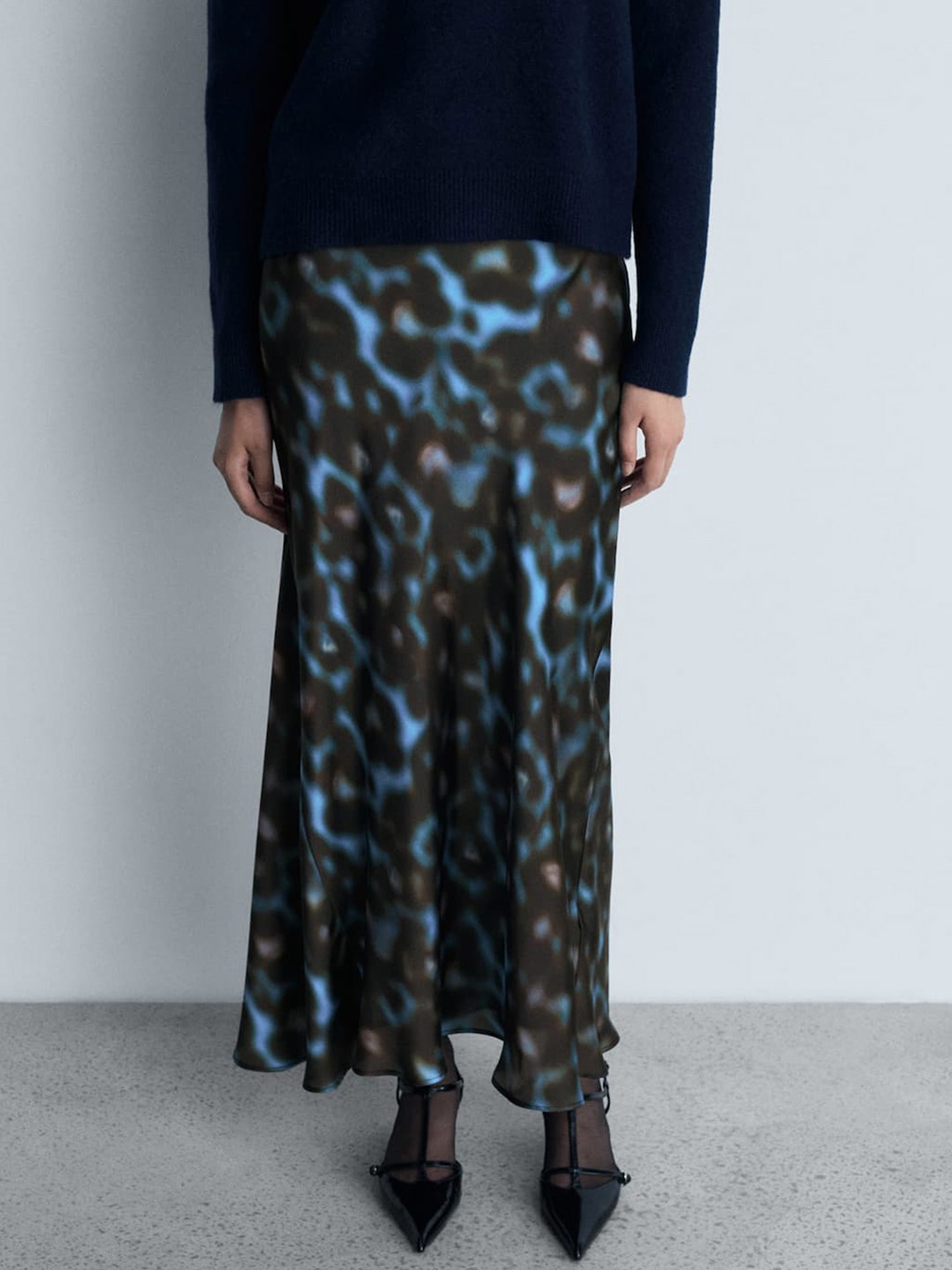 

MANGO Printed Straight Midi Skirt, Blue