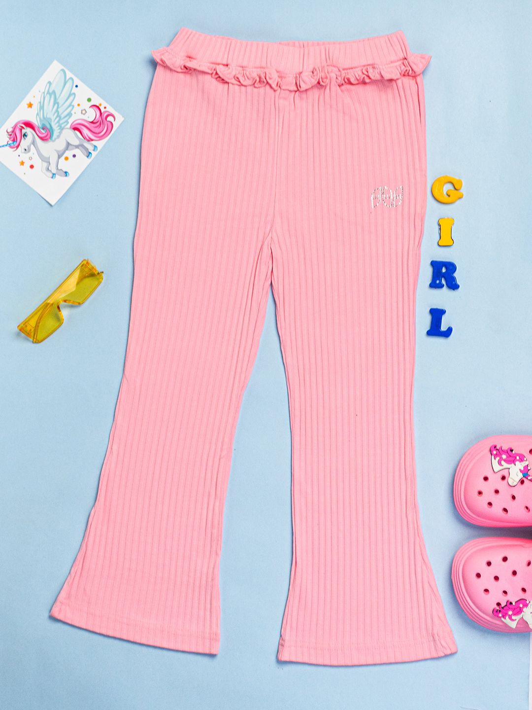

Purple United Kids Girls Striped Cotton Trouser, Pink