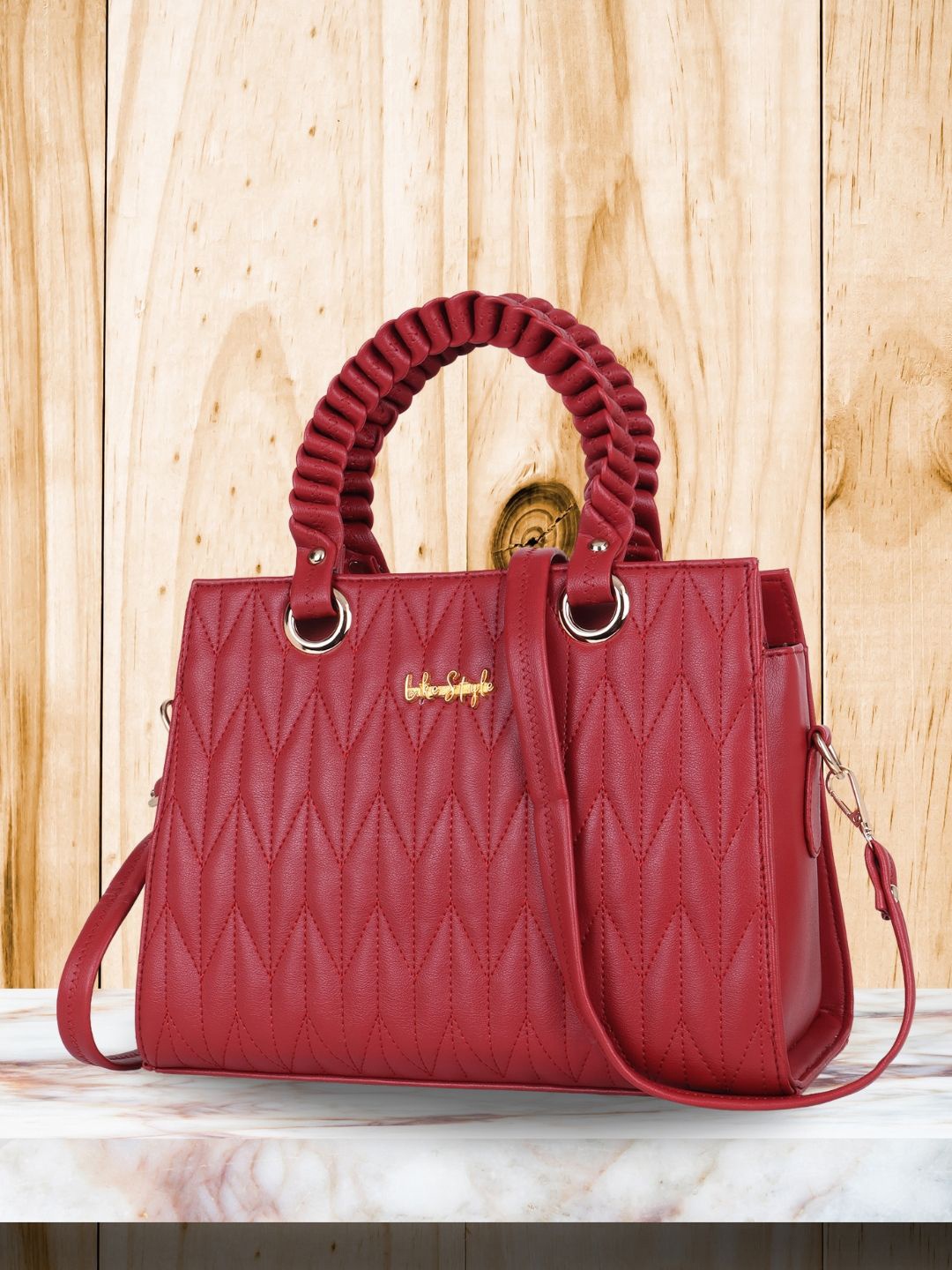 

LIKE STYLE Women Textured Solid Structured Handheld Bag, Maroon