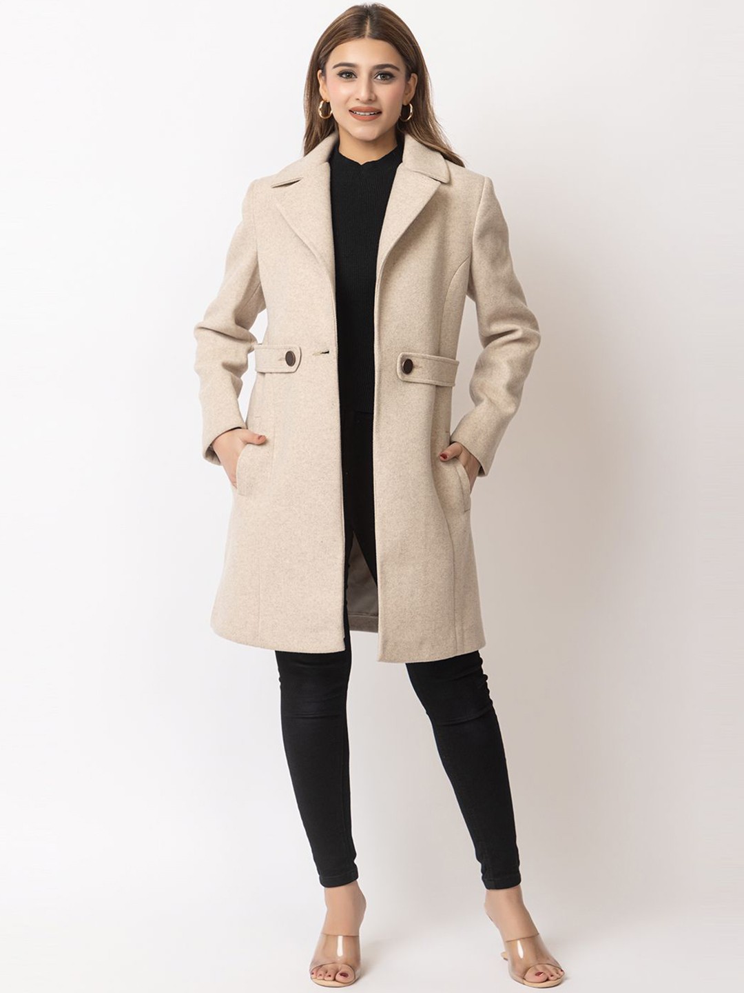 

ELEVEIGHT Notched Lapel Trench Coat, Cream