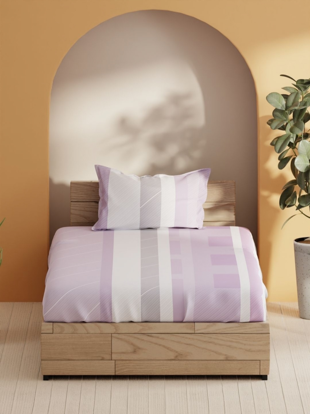 

BIANCA Sienna Purple & White Striped Pure Cotton 144 TC Single Bedsheet Set 2.29 x 1.52 m