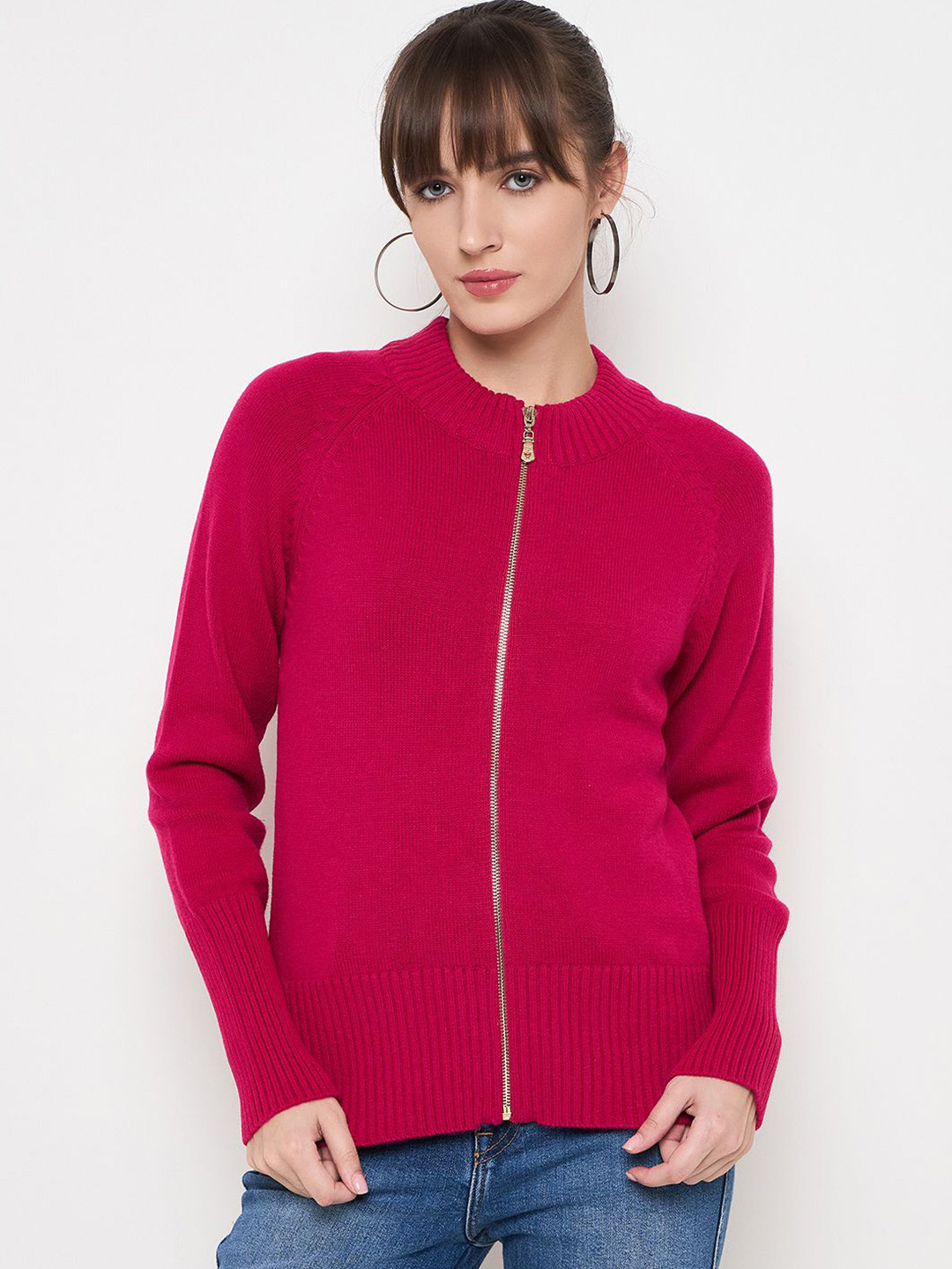 

Madame Women Winter Round Neck Long Sleeves Cardigan Sweater, Pink