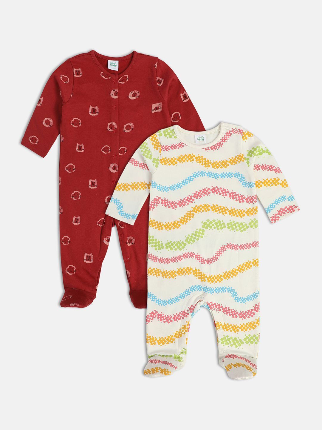 

MINI KLUB Pack of 2 Girls Cotton Printed Sleepsuit, Red