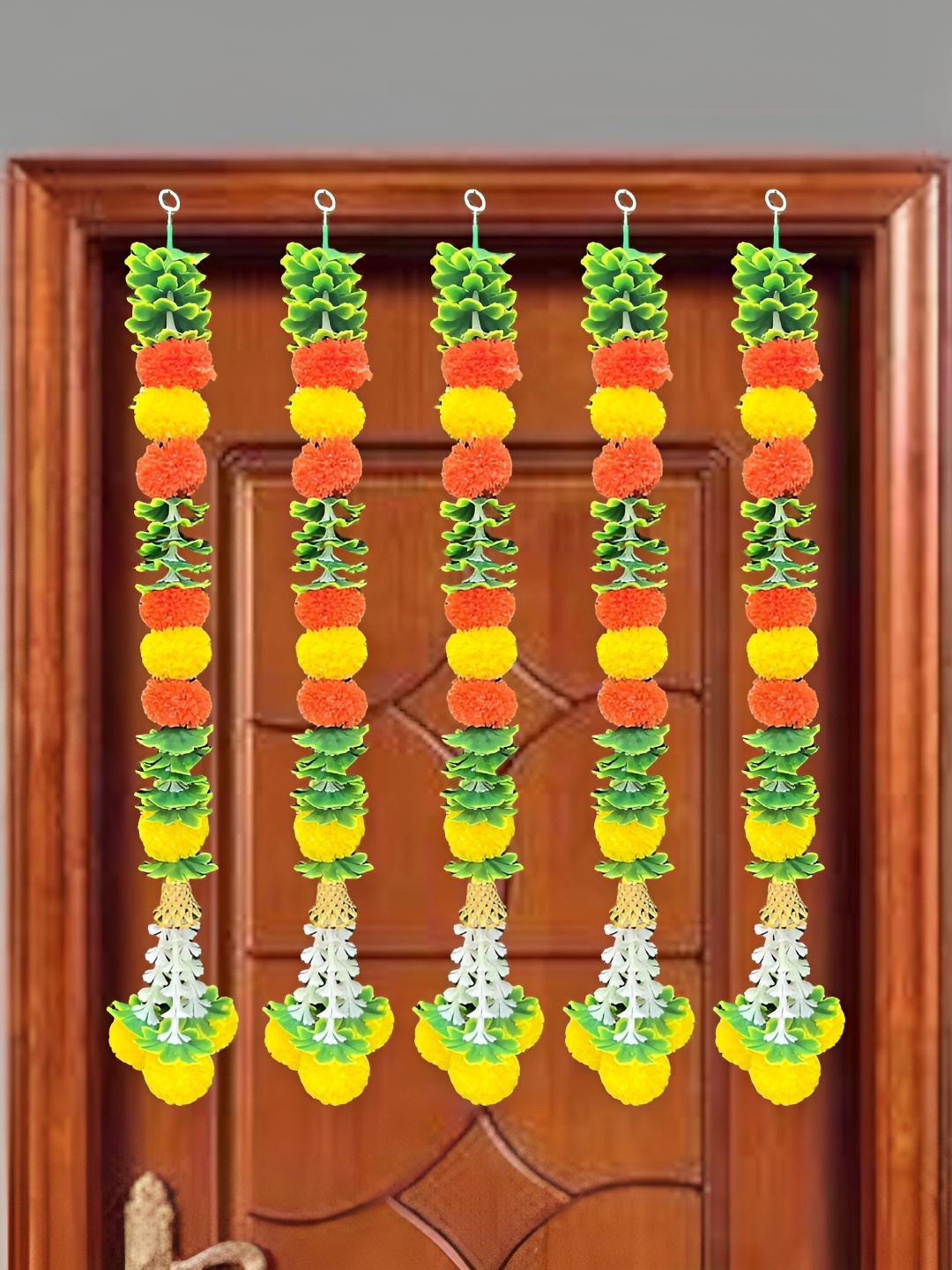 

iHandikart White & Yellow 5 Pieces Hanging Marigold Garlands