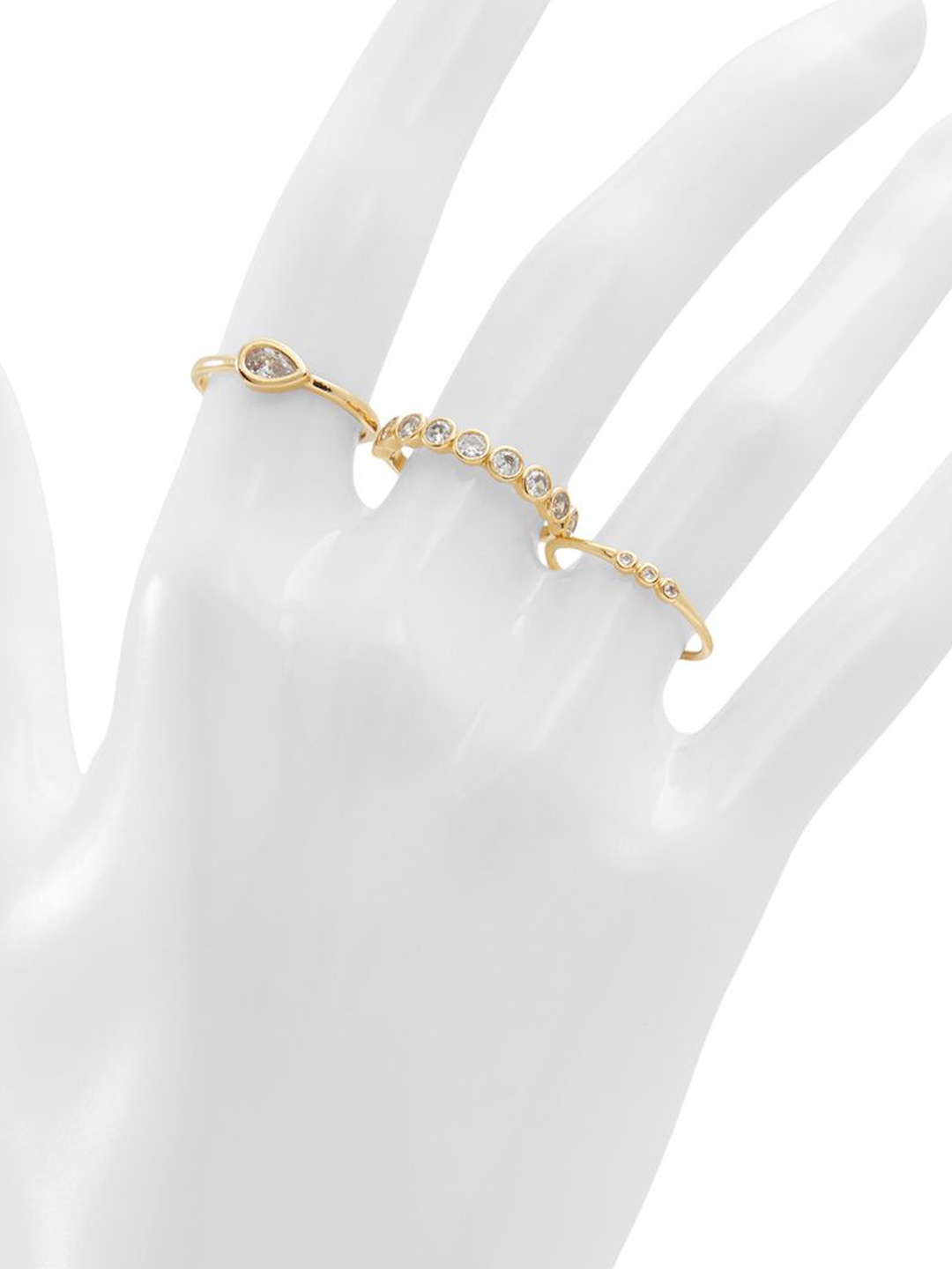 

ALDO Pack Of 3 Brass-Plated Stone-Studded Finger Rings, Gold