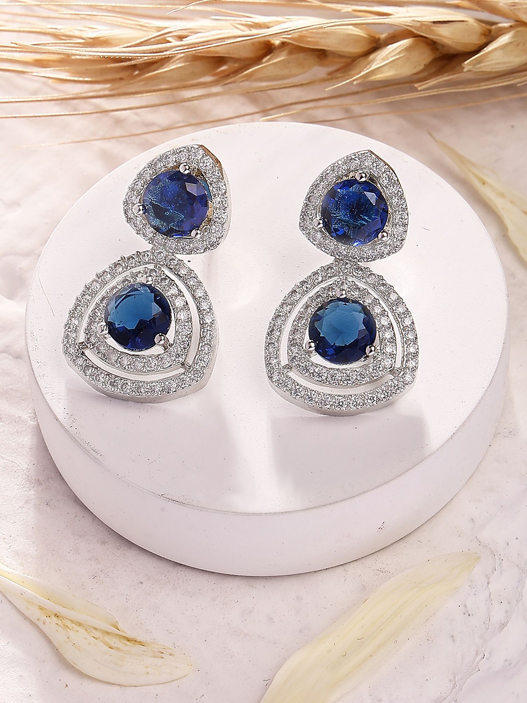 

KARATCART Silver Plated American Diamond Contemporary Drop Earrings
